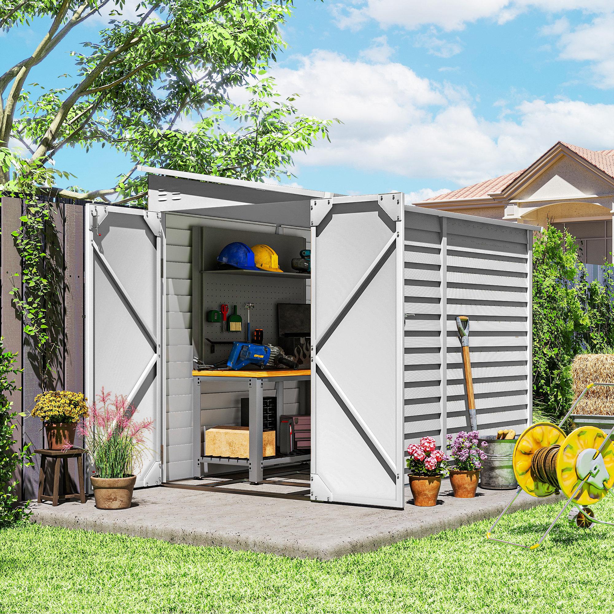 White 4.6x9 Lean To Shed with Foundation Kit