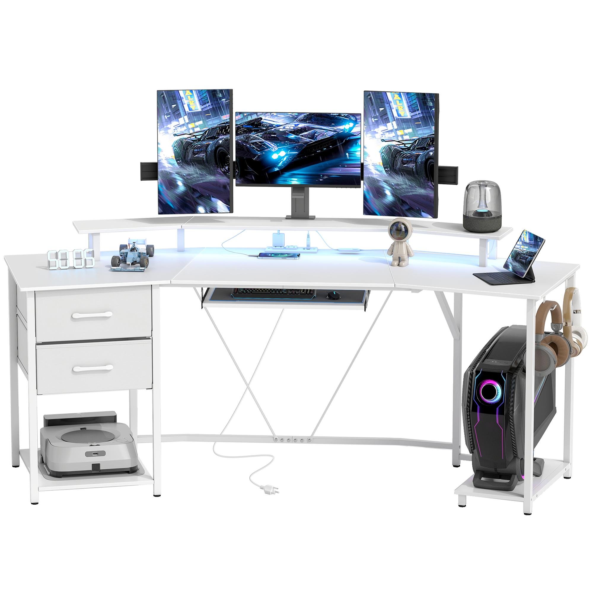78.7 inch white gaming desk with 7-colour RGB lights