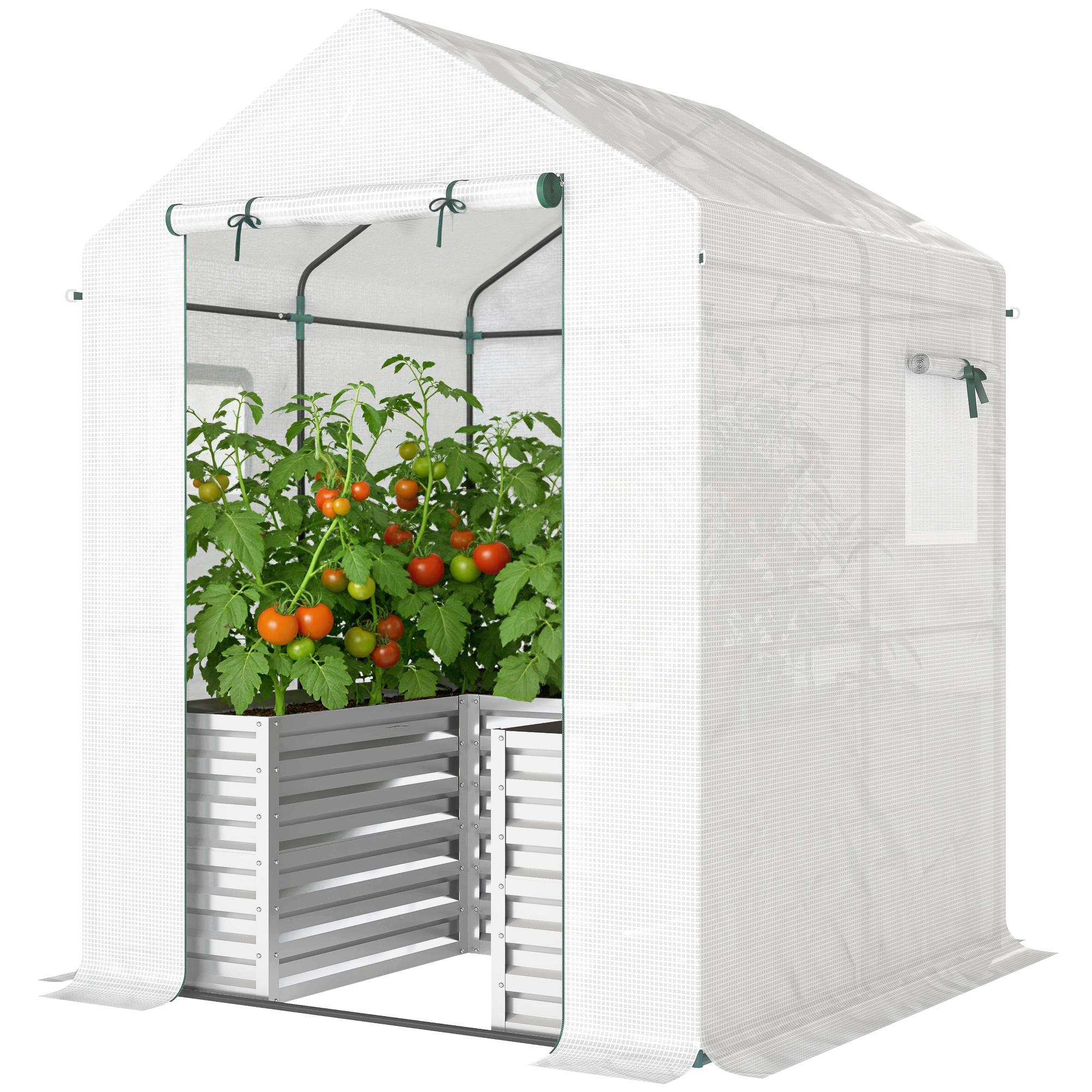 White Galvanized Raised Bed Greenhouse, 55.5 x 55.5 x 74.8 in