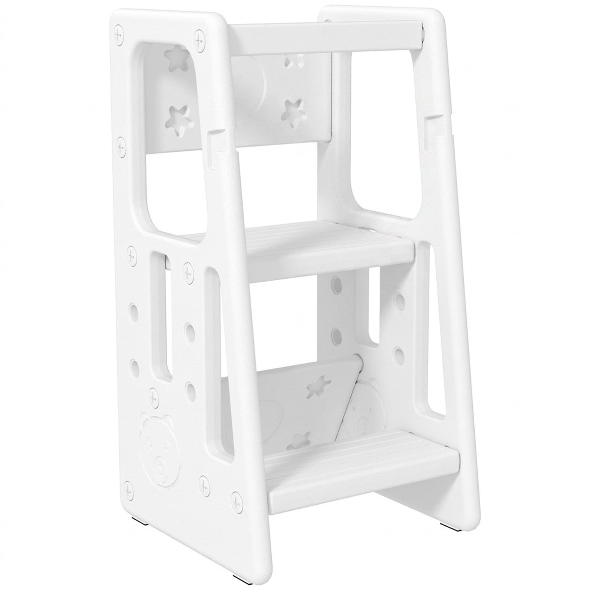 White HDPE Toddler Step Stool with 3 Adjustable Heights
