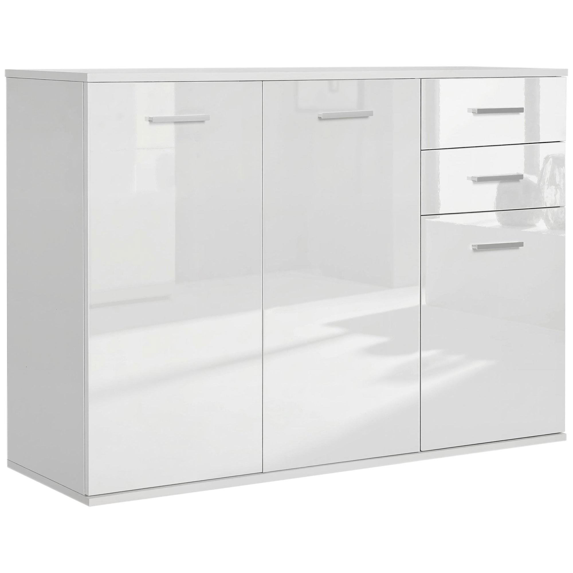 White High Gloss Bar Cabinet with Adjustable Shelves