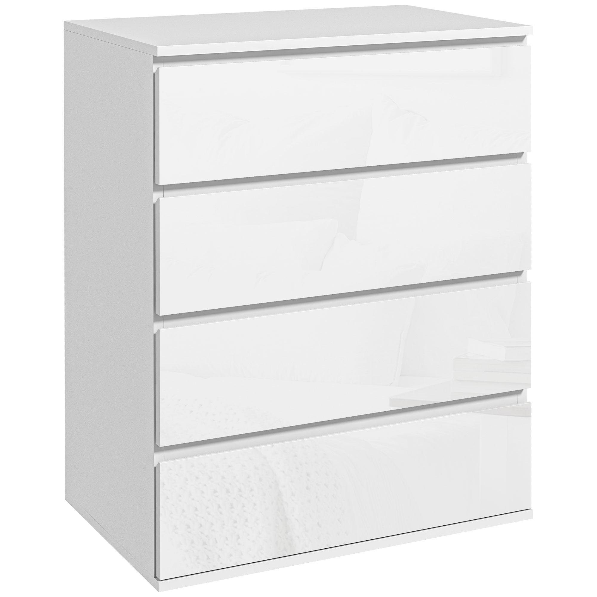 White Four Drawer Dresser with High Gloss Finish