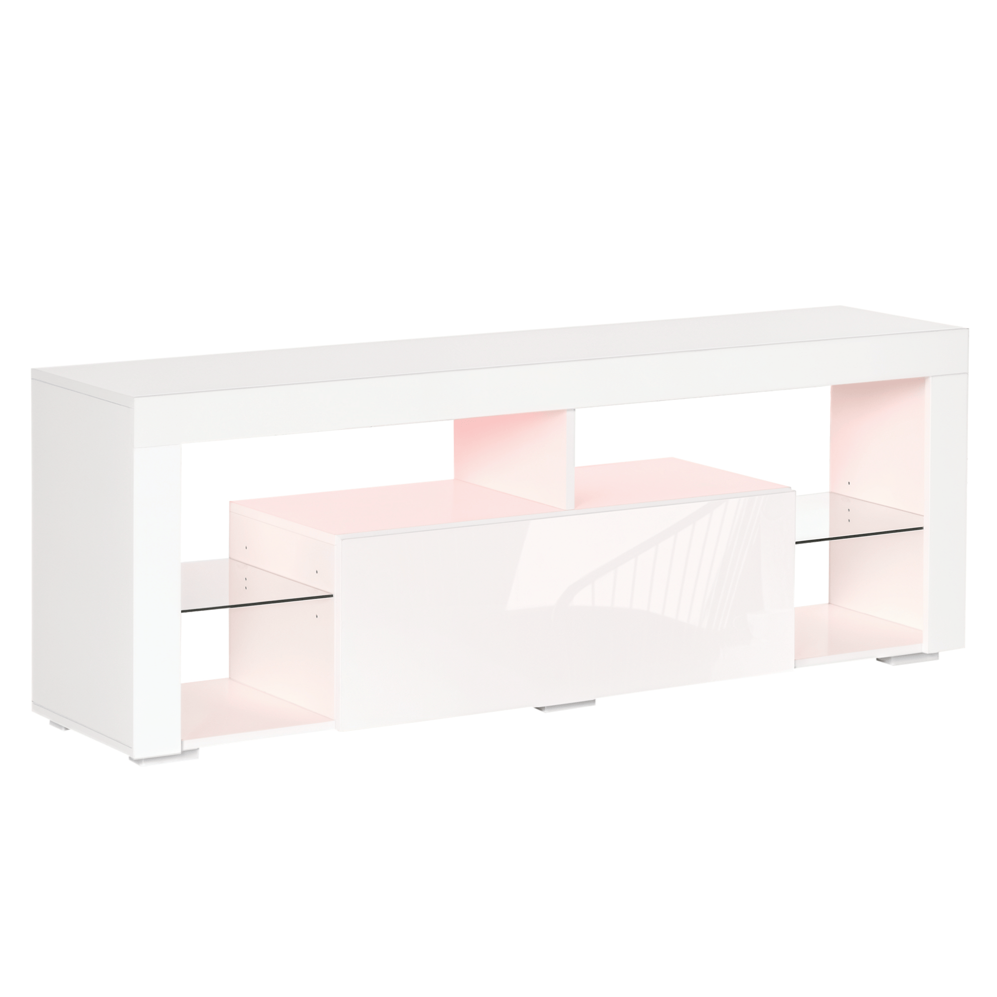 White LED TV Stand with Storage for 55-Inch TVs
