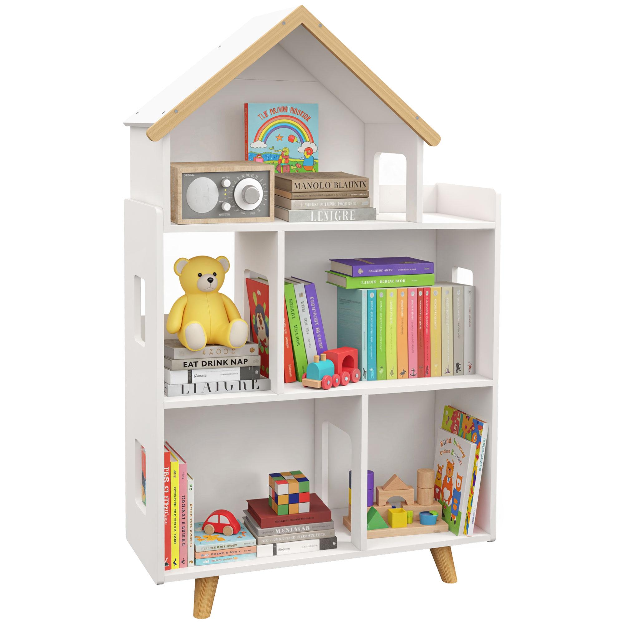 White 3-Tier Toy Shelf with House Design for Kids