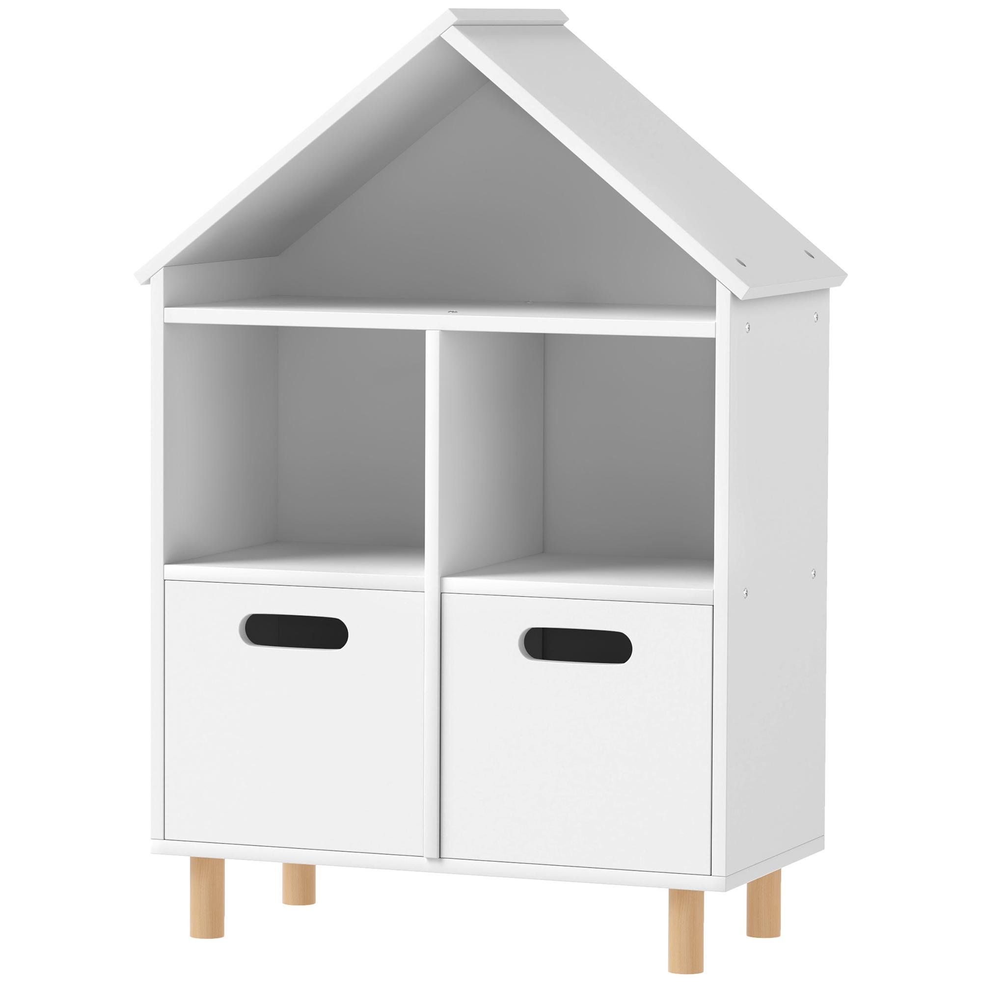 White MDF House Bookshelf, 3 Tiers and Drawers