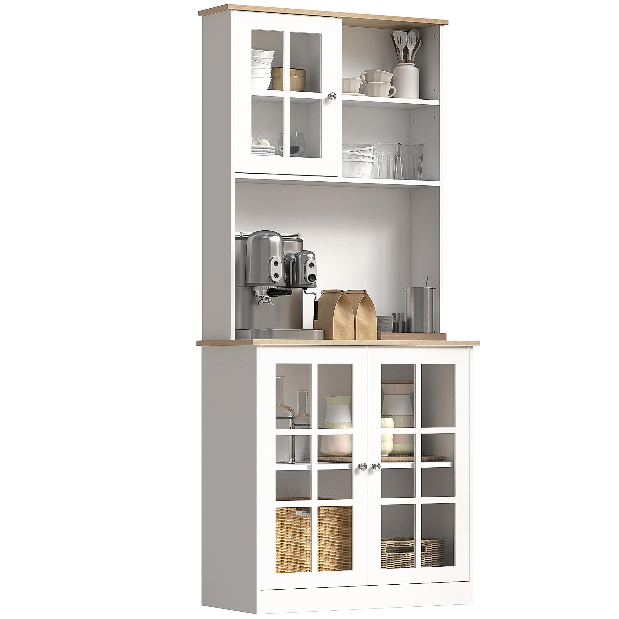 White Hutch Pantry Cabinet with Adjustable Storage