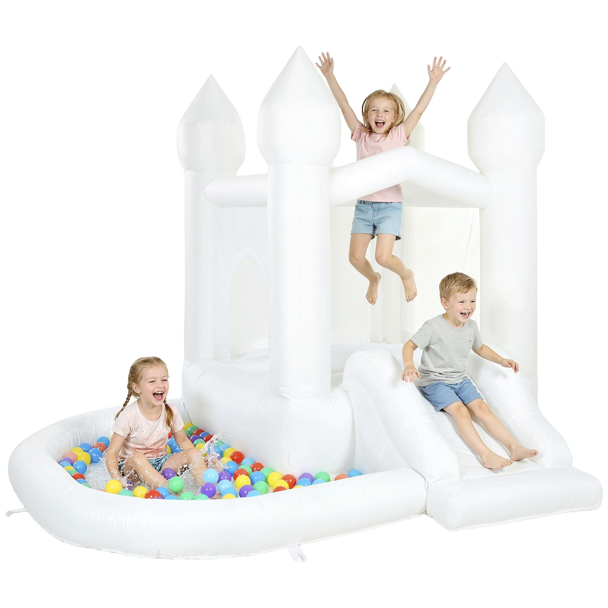White 3-in-1 Bounce House with Slide and Ball Pit