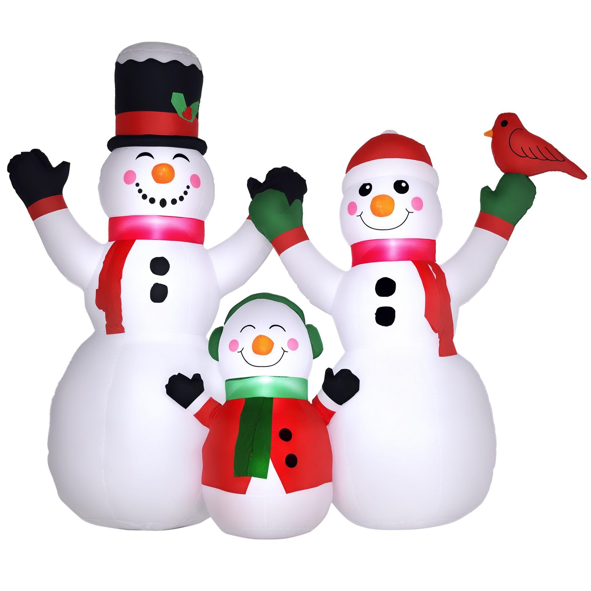 7 ft White Snowman Family with LED Bird