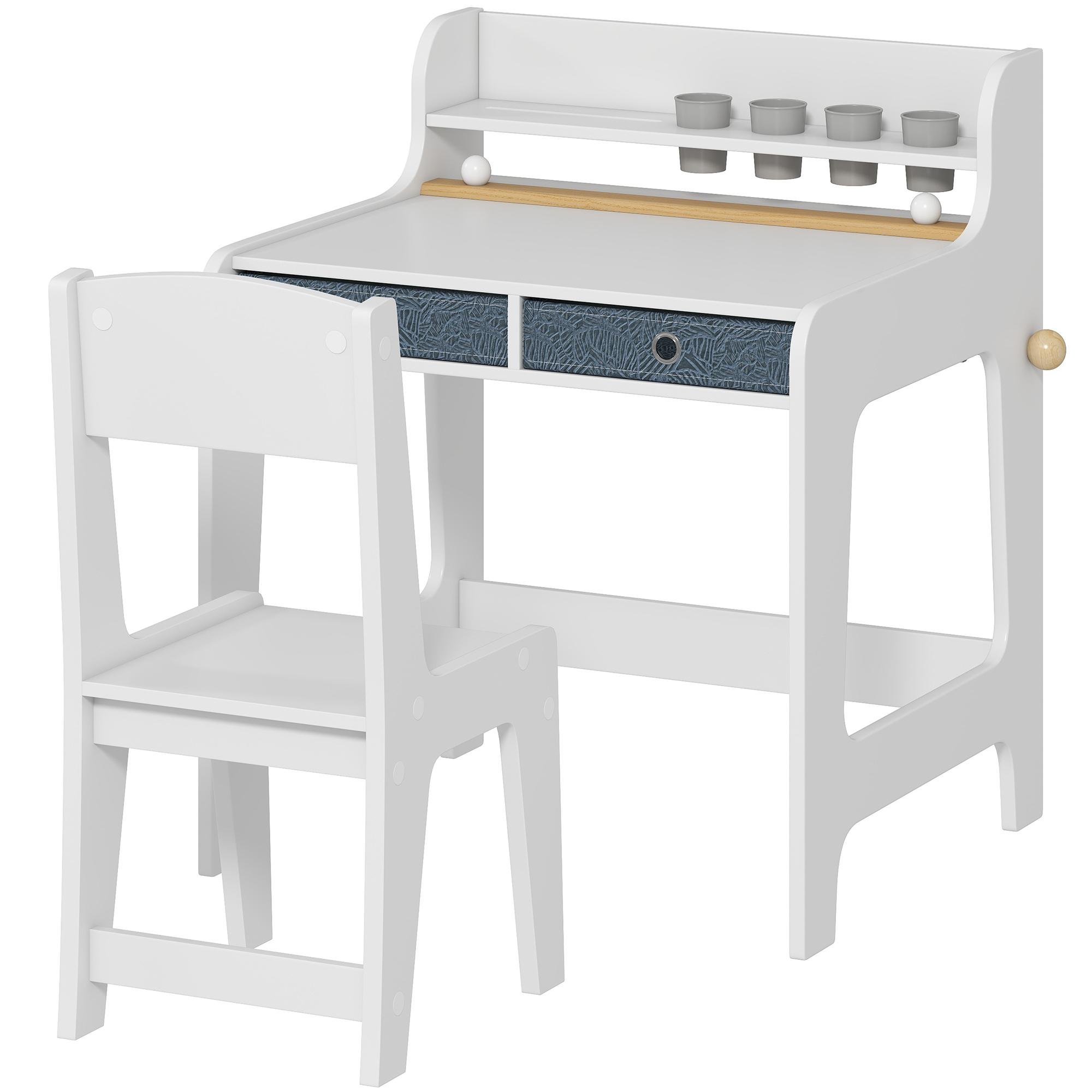 White Kids Art Desk Set with Storage for Ages 3–8