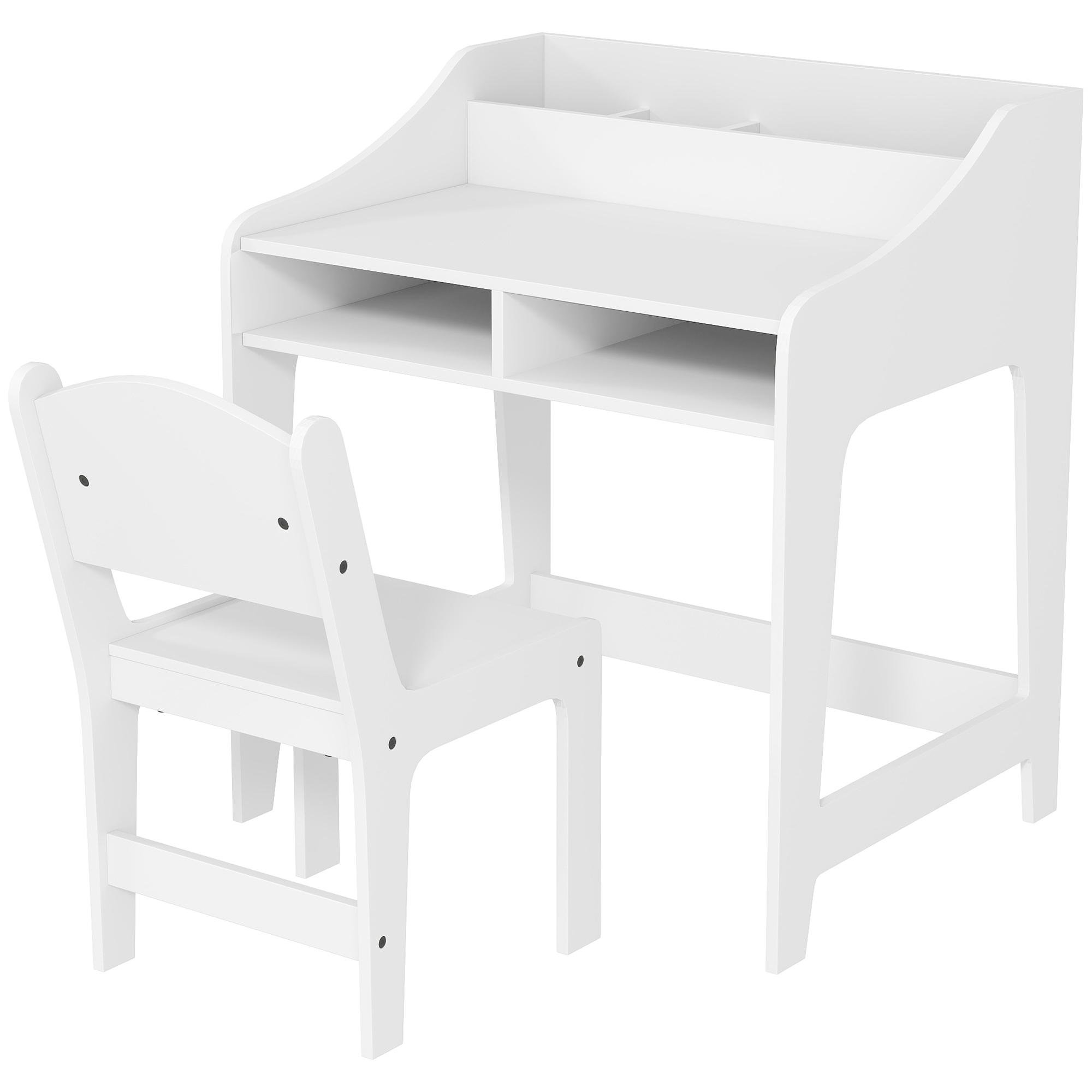 White Kids Desk Storage Set with Chair for Ages 3-8