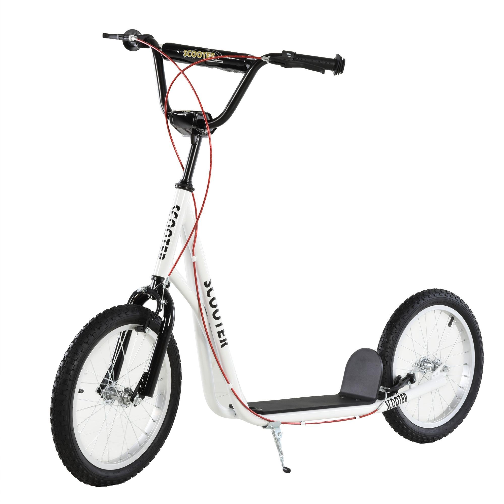 White 16 Inch Inflatable Scooter with Dual Brakes for Kids