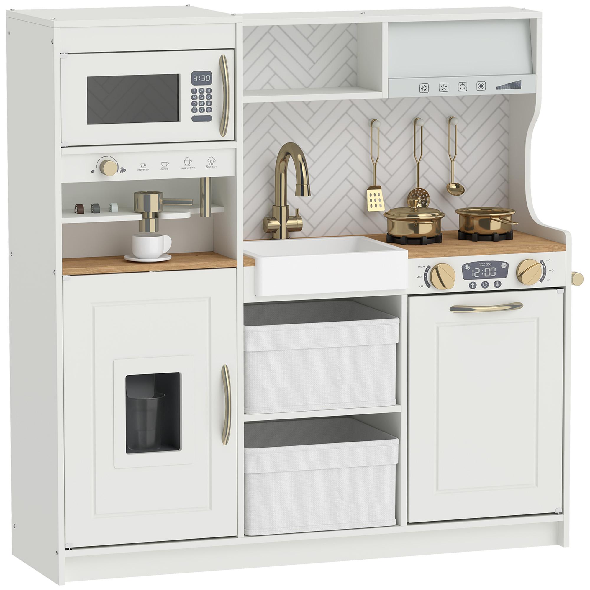 White Narrow Kids Play Kitchen with Coffee and Ice Maker