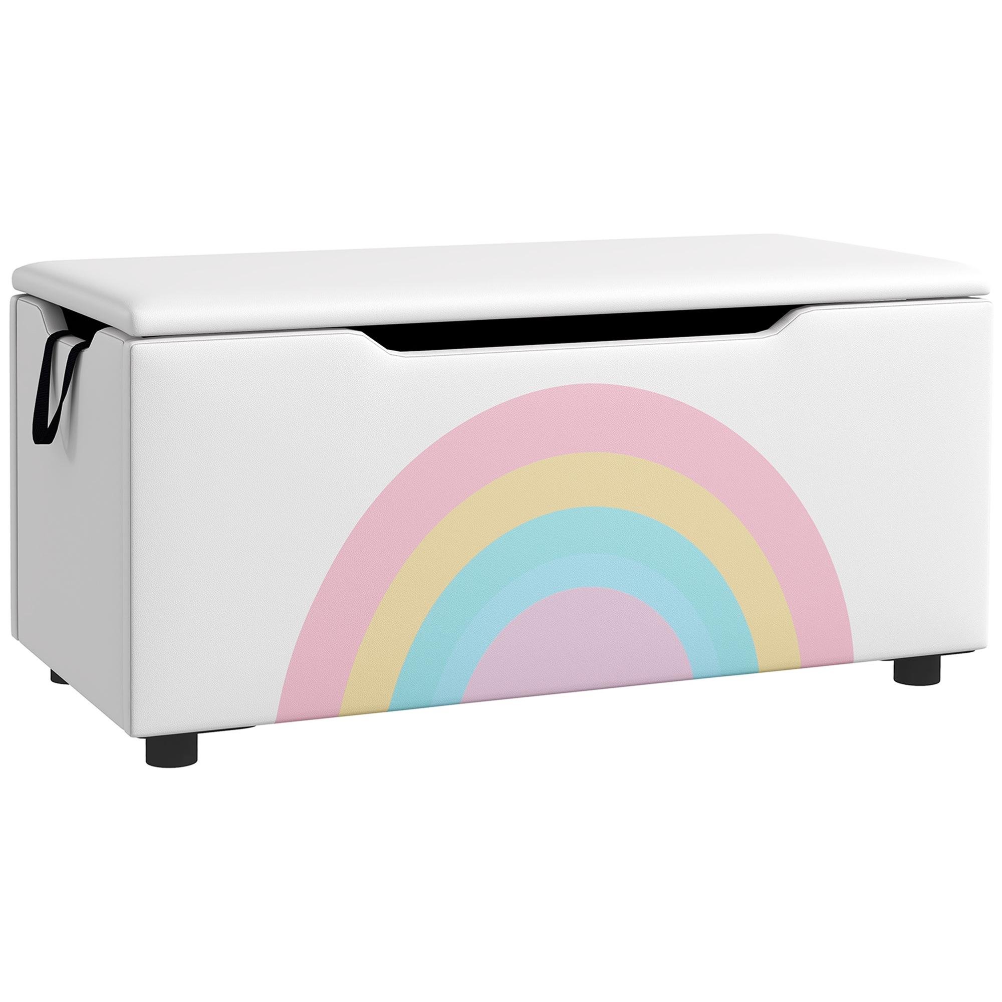 White Rainbow Toy Bench with Storage for Kids
