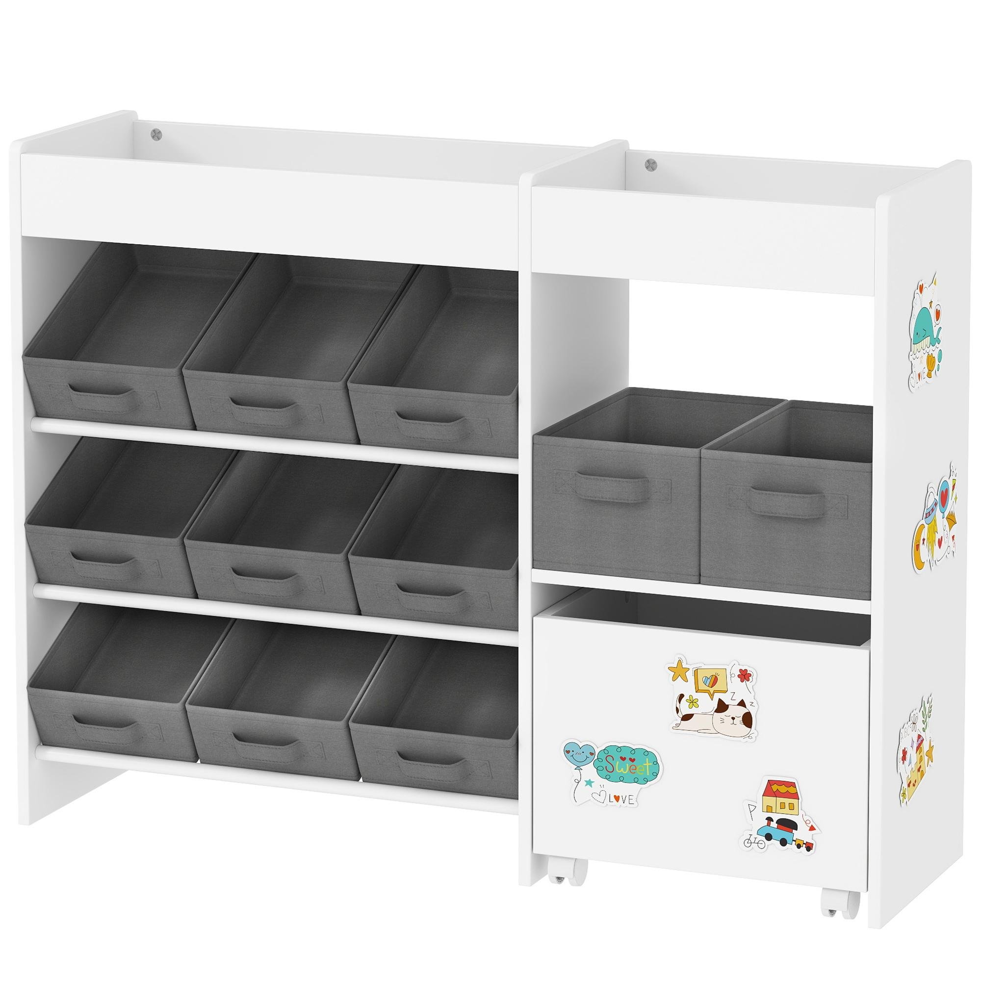 White 11-Bin Kids Storage Shelf with Cabinet