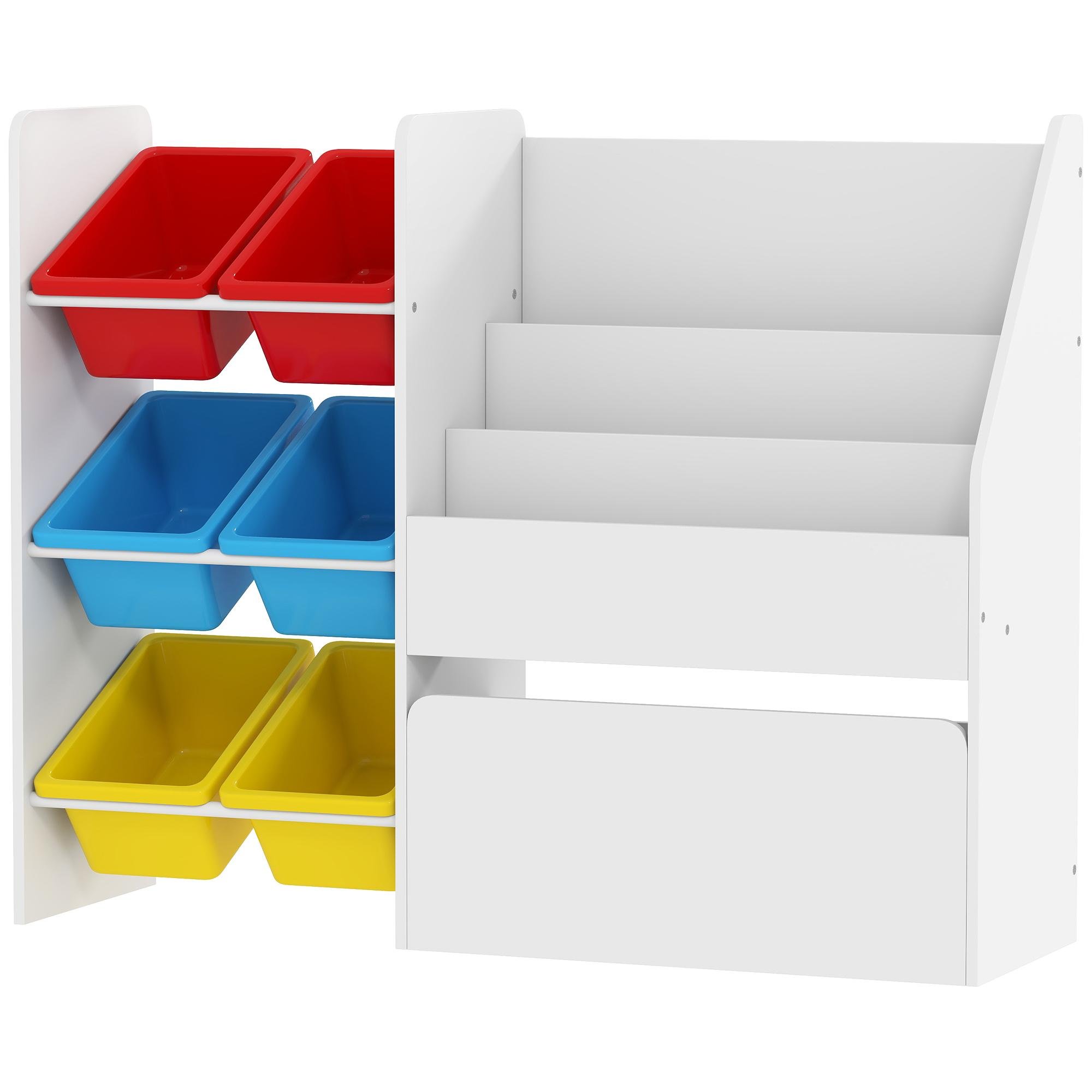 Multicolour Kids Storage Shelf with 6 Bins and 3 Book Shelves