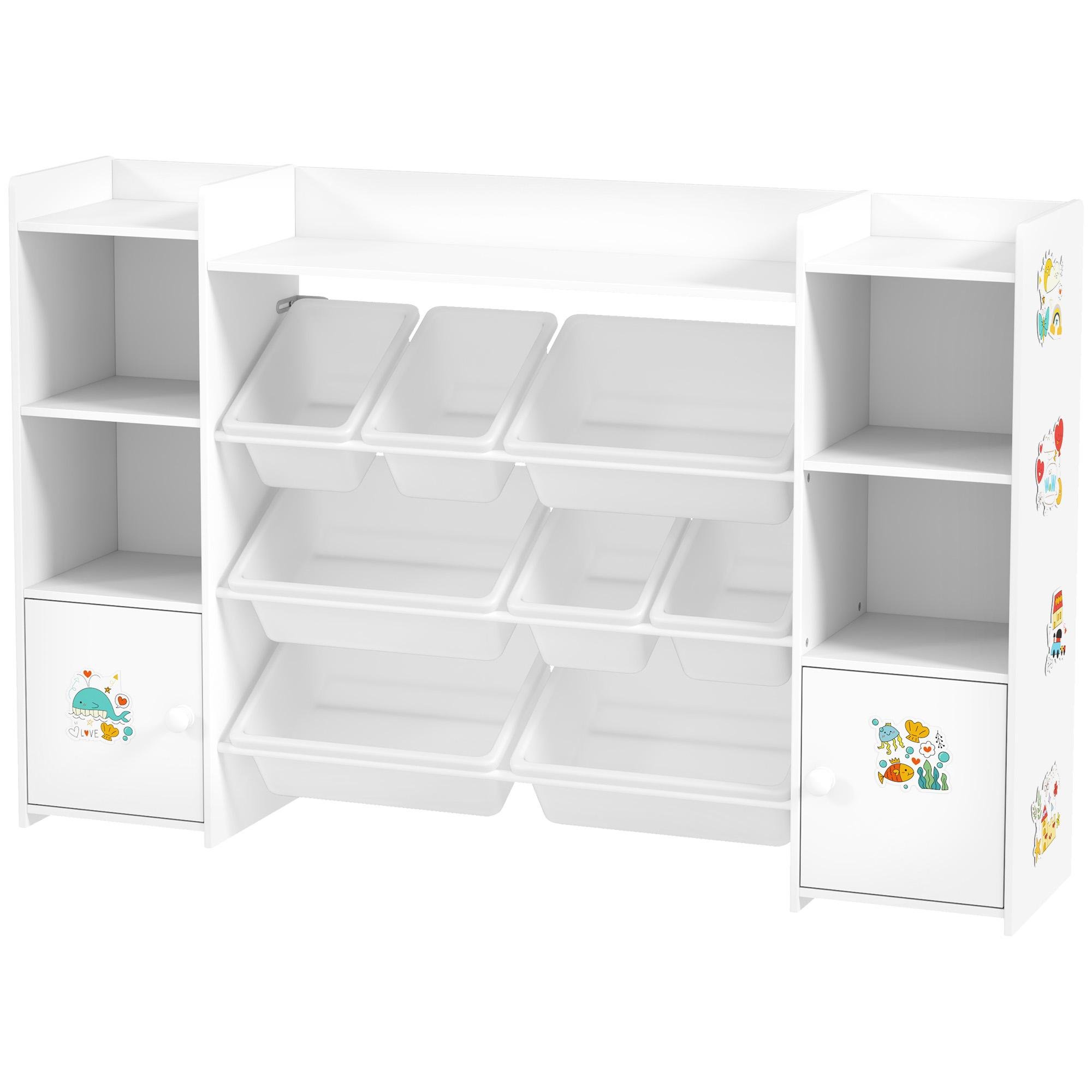 White Eight Bin Storage Bookshelf for Kids