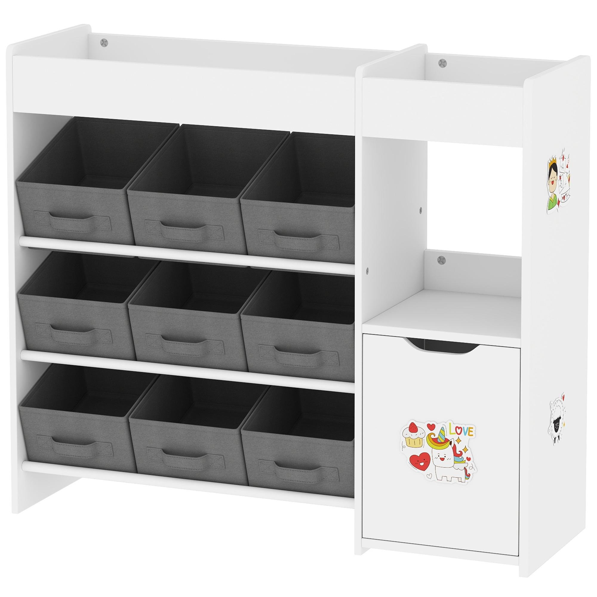 White 9 Bin Toy Organizer with Shelves and Cabinet