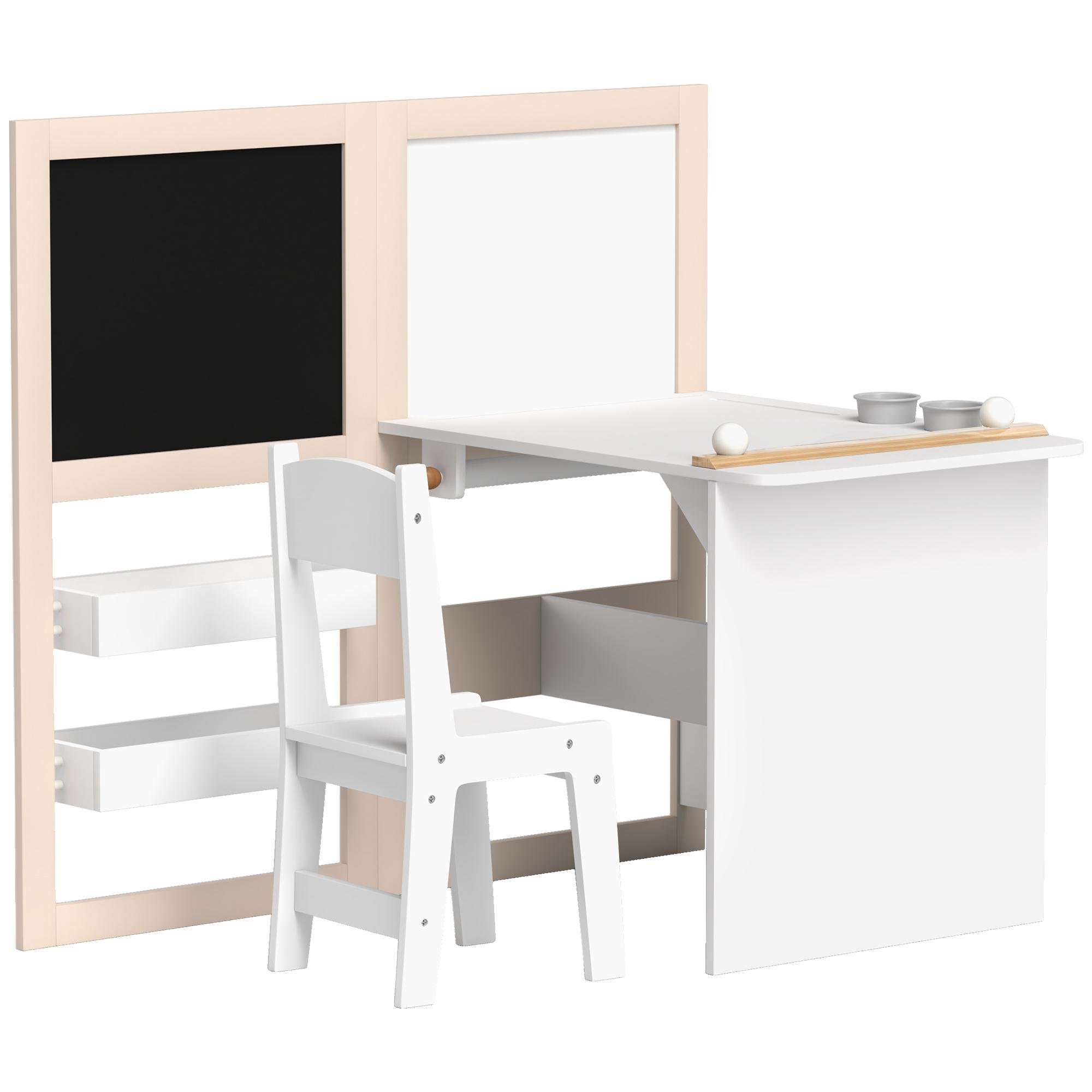 White MDF Kids Art Table Set with Foldable Easel