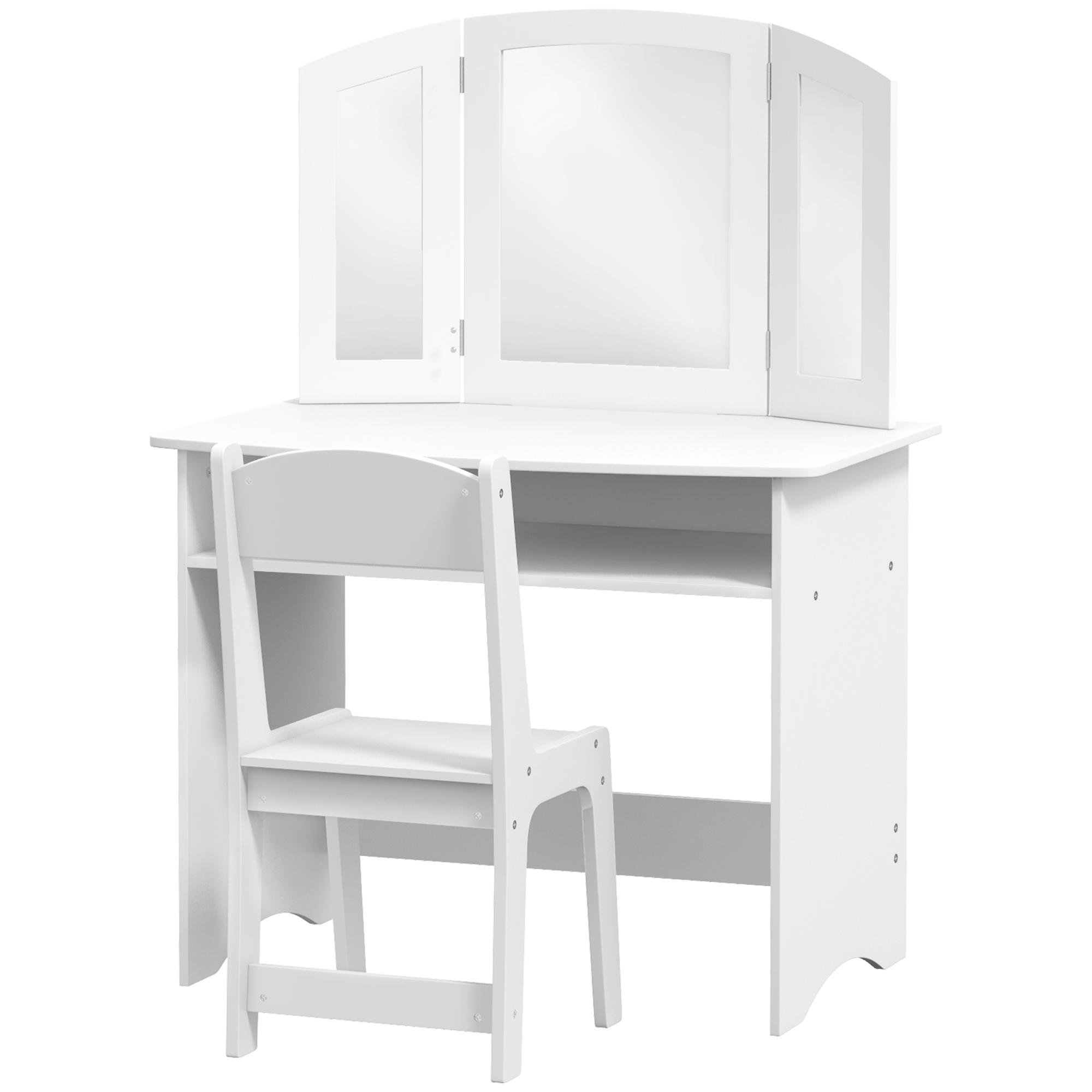 White Convertible Kids Vanity with Tri-Folding Mirror