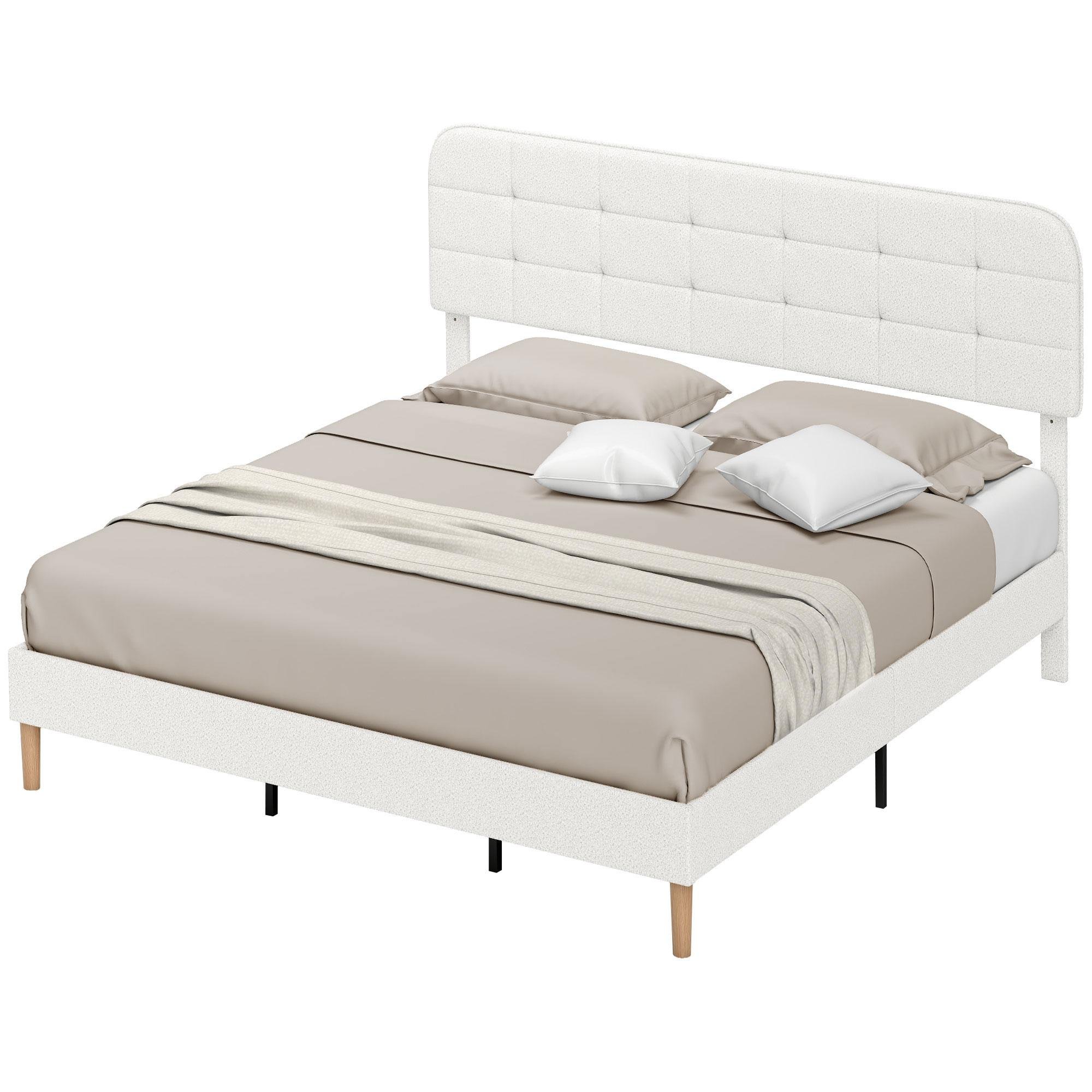 White King Upholstered Bed Frame with Adjustable Headboard