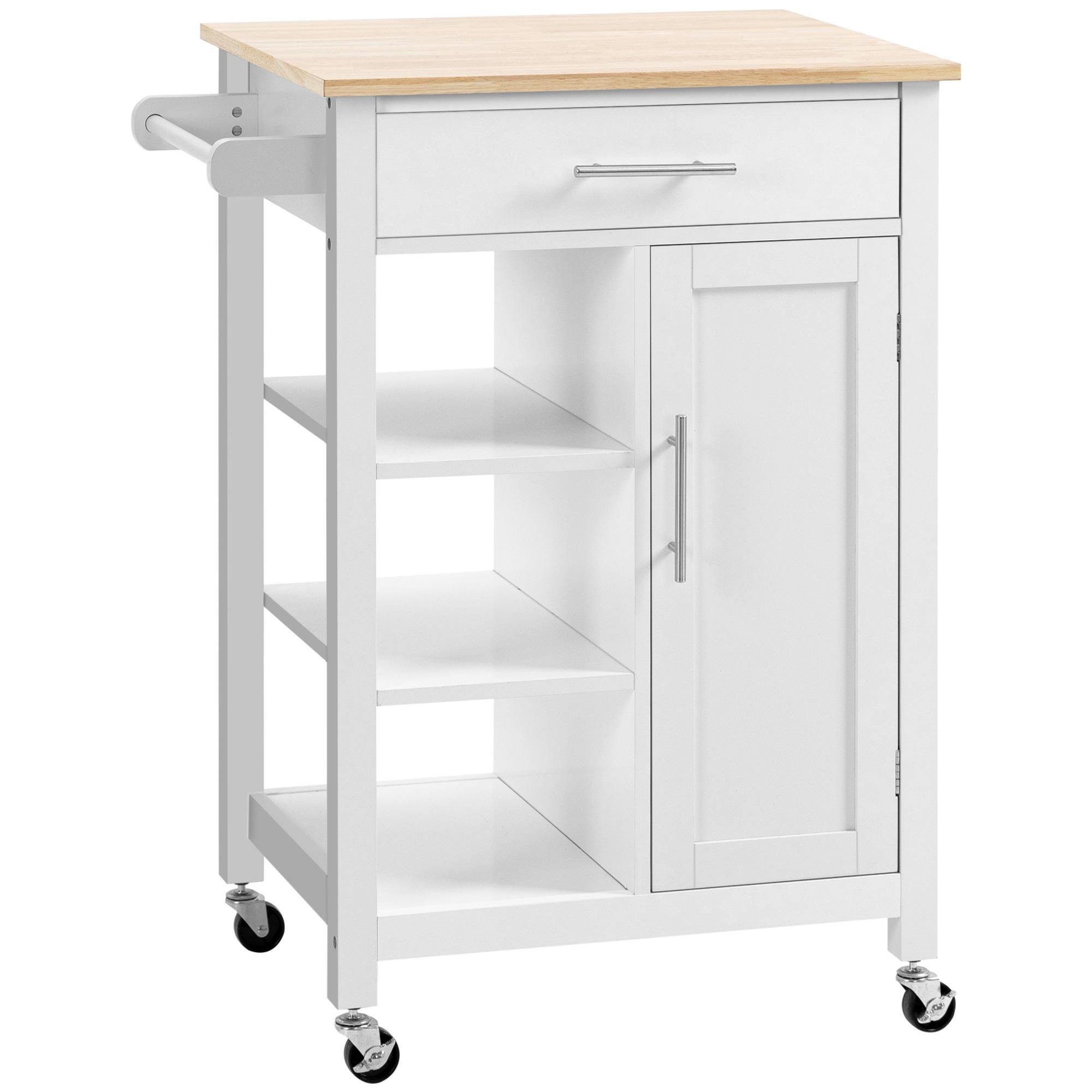 White MDF Kitchen Cart with Adjustable Shelf
