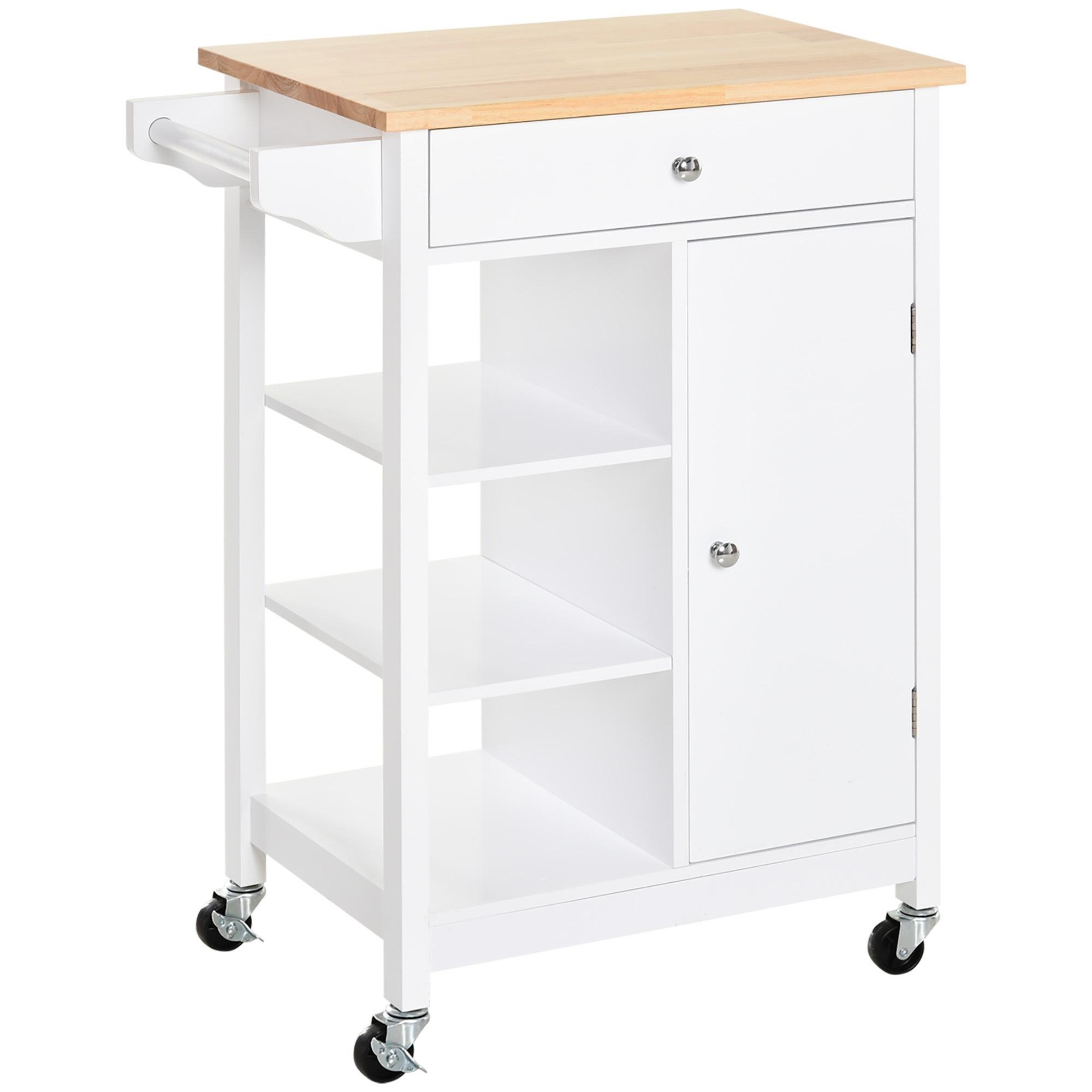 White Rubberwood Cabinet Cart with Drawer