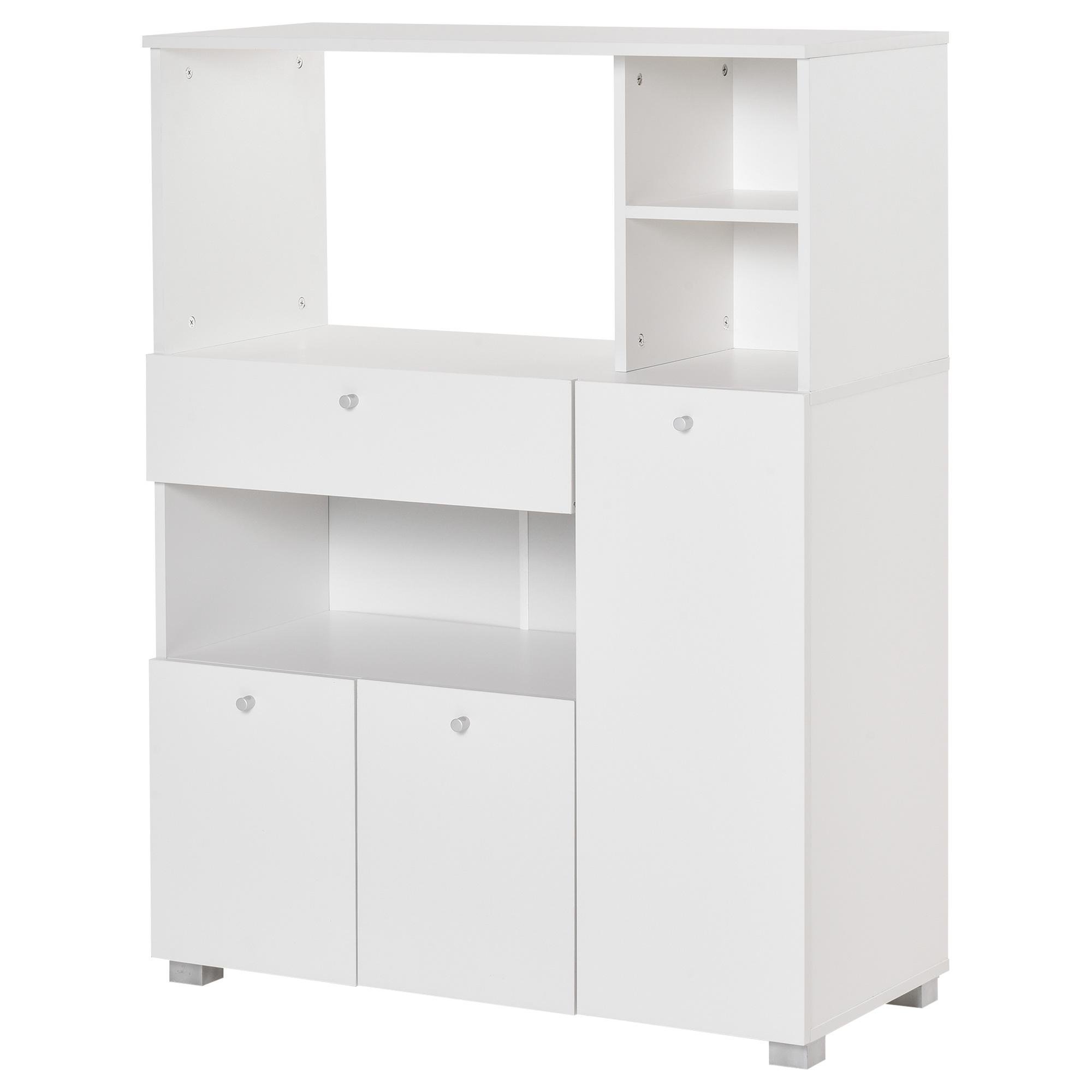 White Kitchen Hutch Cabinet with Open Appliance Space