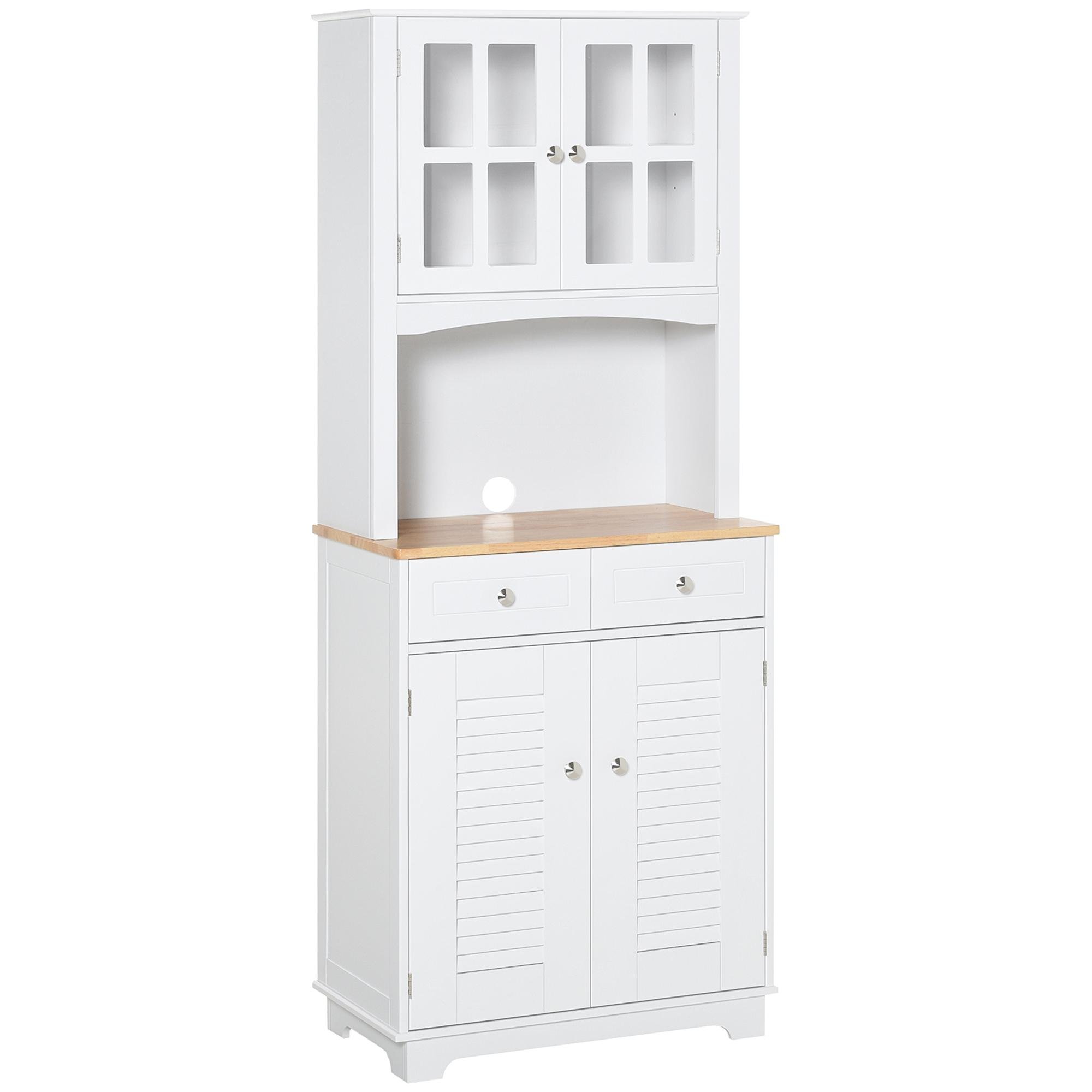 White Rubberwood Hutch with Storage and Cable Access