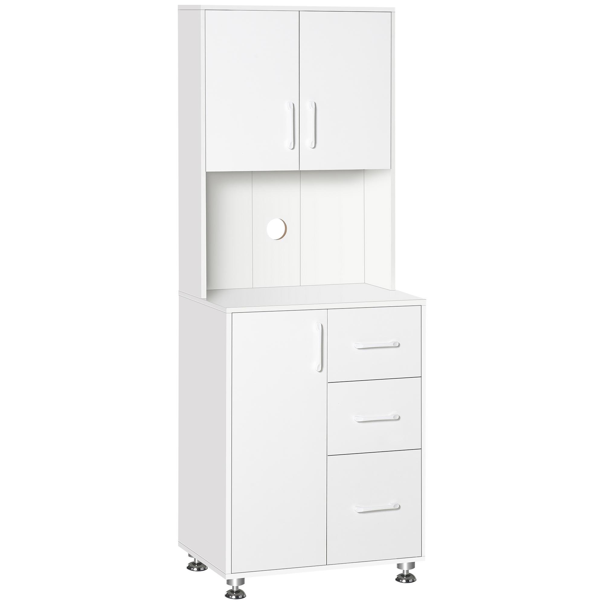 White 3 Drawer Kitchen Hutch with 2 Cabinets, 60 cm