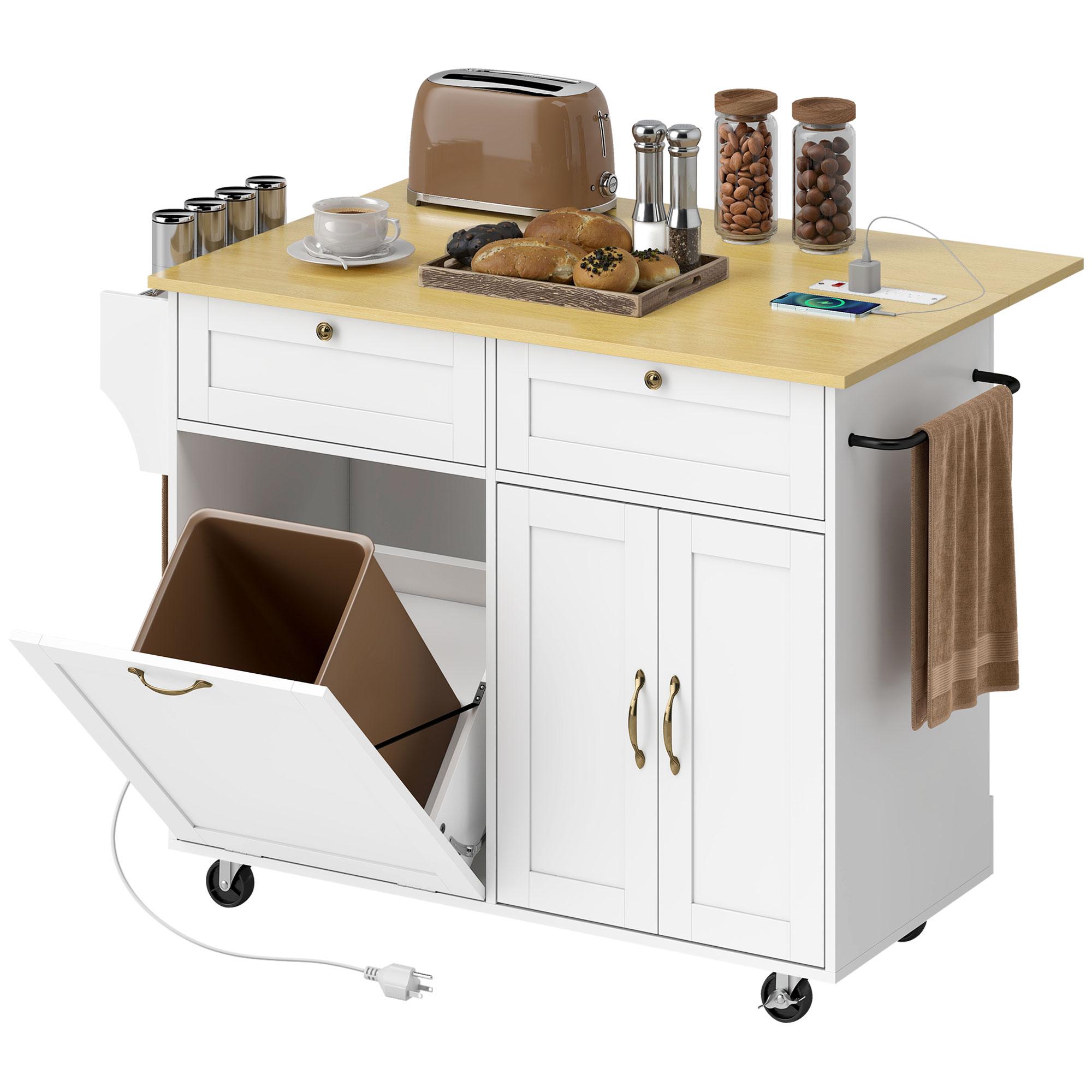 White Shaker Kitchen Island with Charging Station