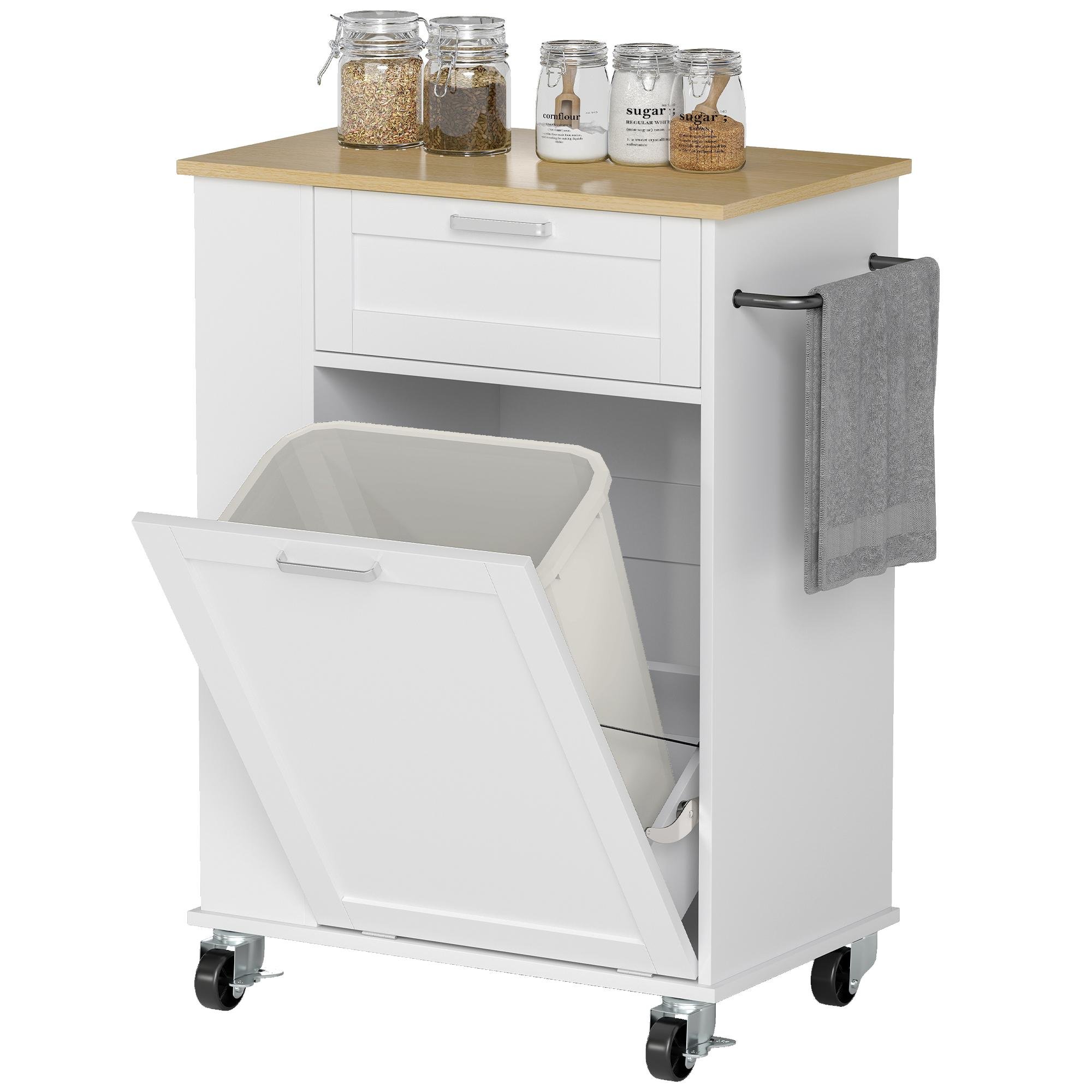 White Tilt-out Kitchen Island with Drawer Storage