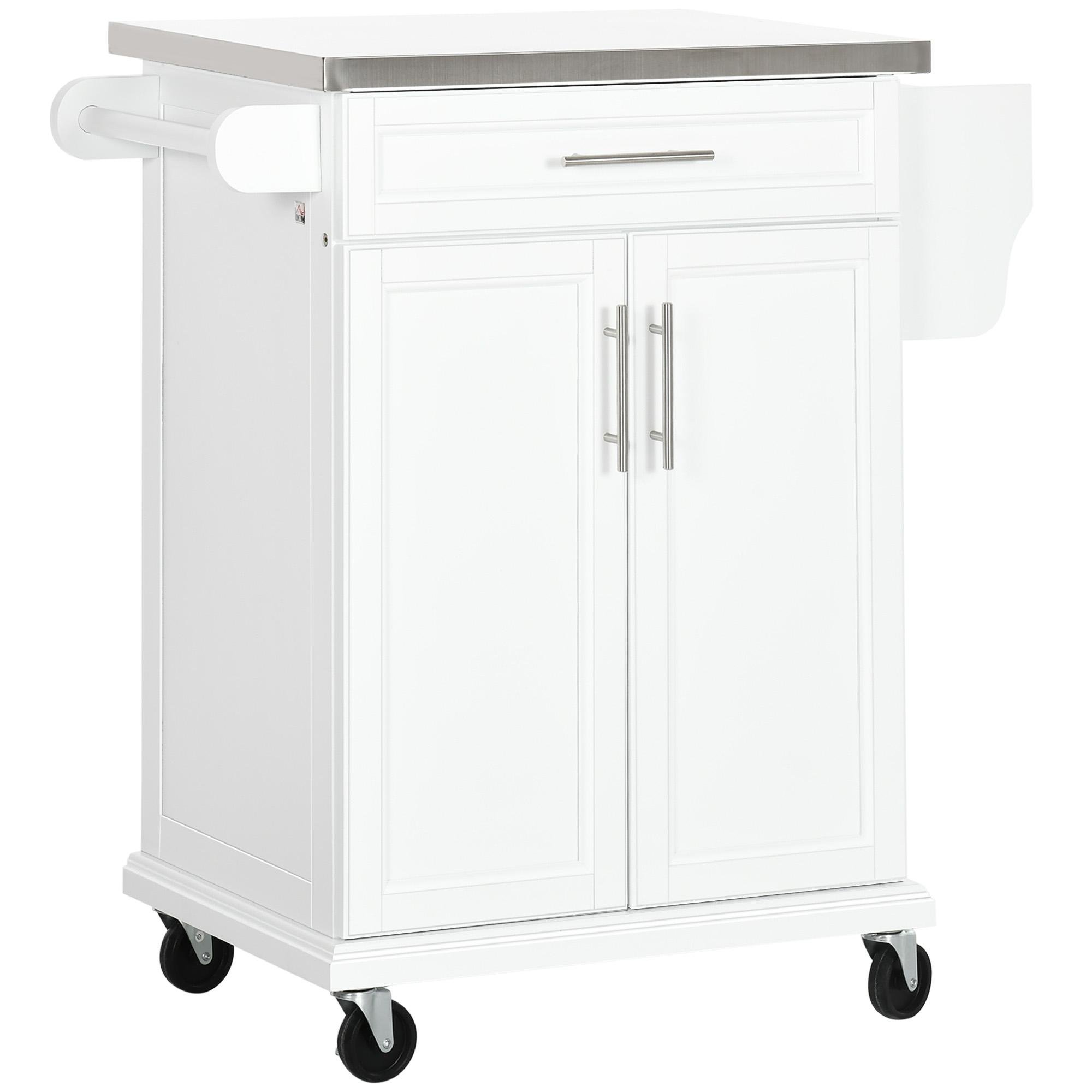 White Stainless Steel Island with Storage and Wheels