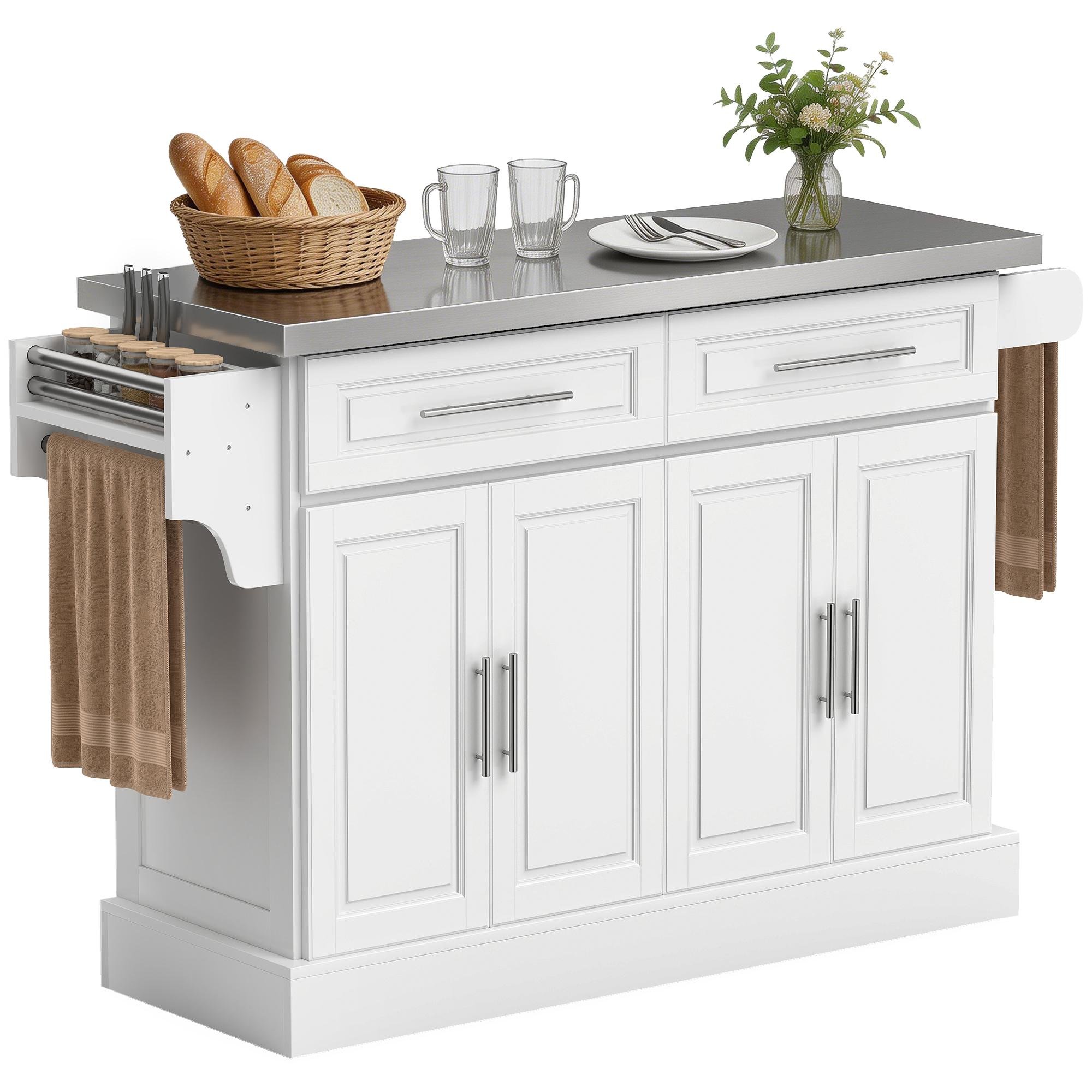 White 57 Inch Stainless Island with Storage