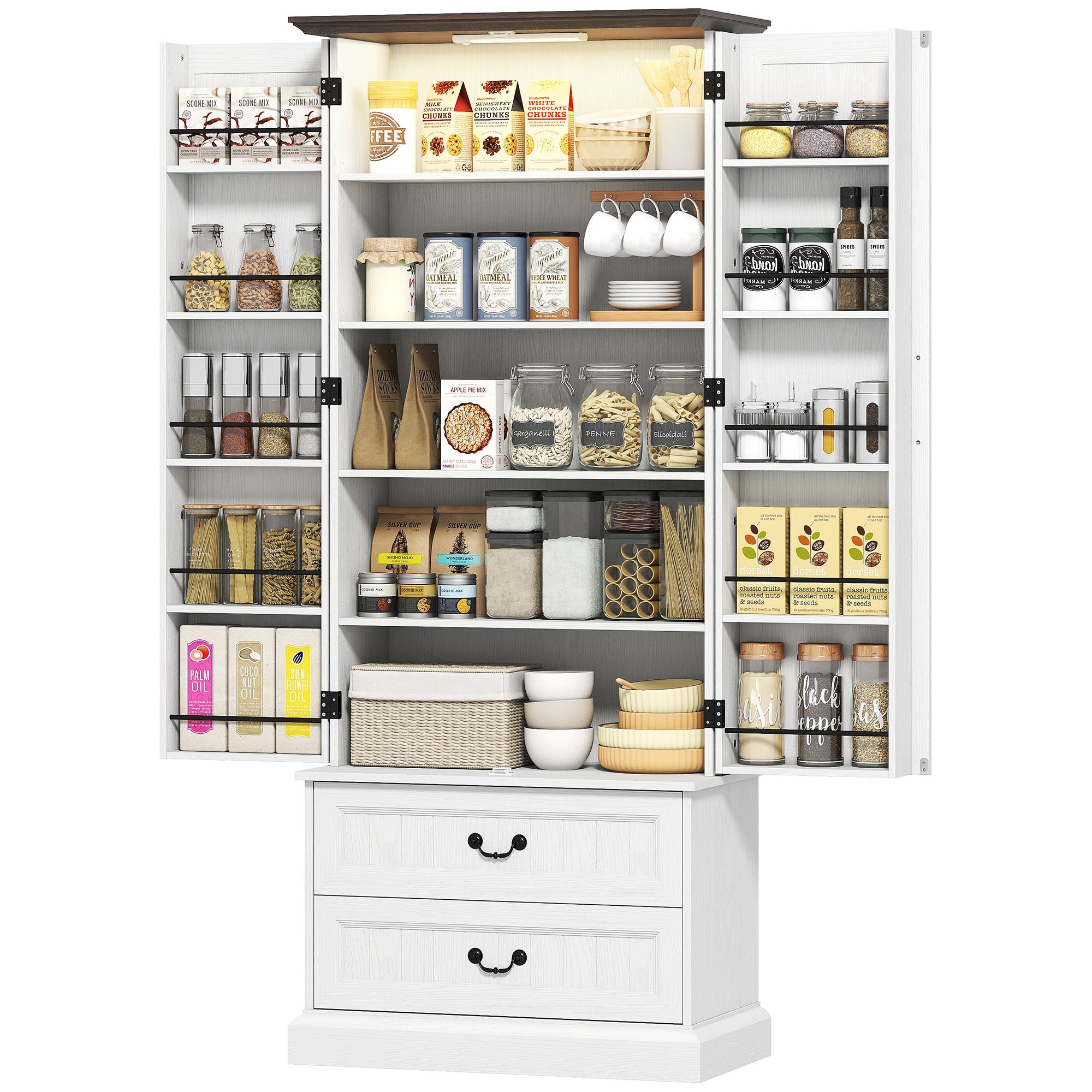 White 72 Inch LED Pantry with Adjustable Shelves
