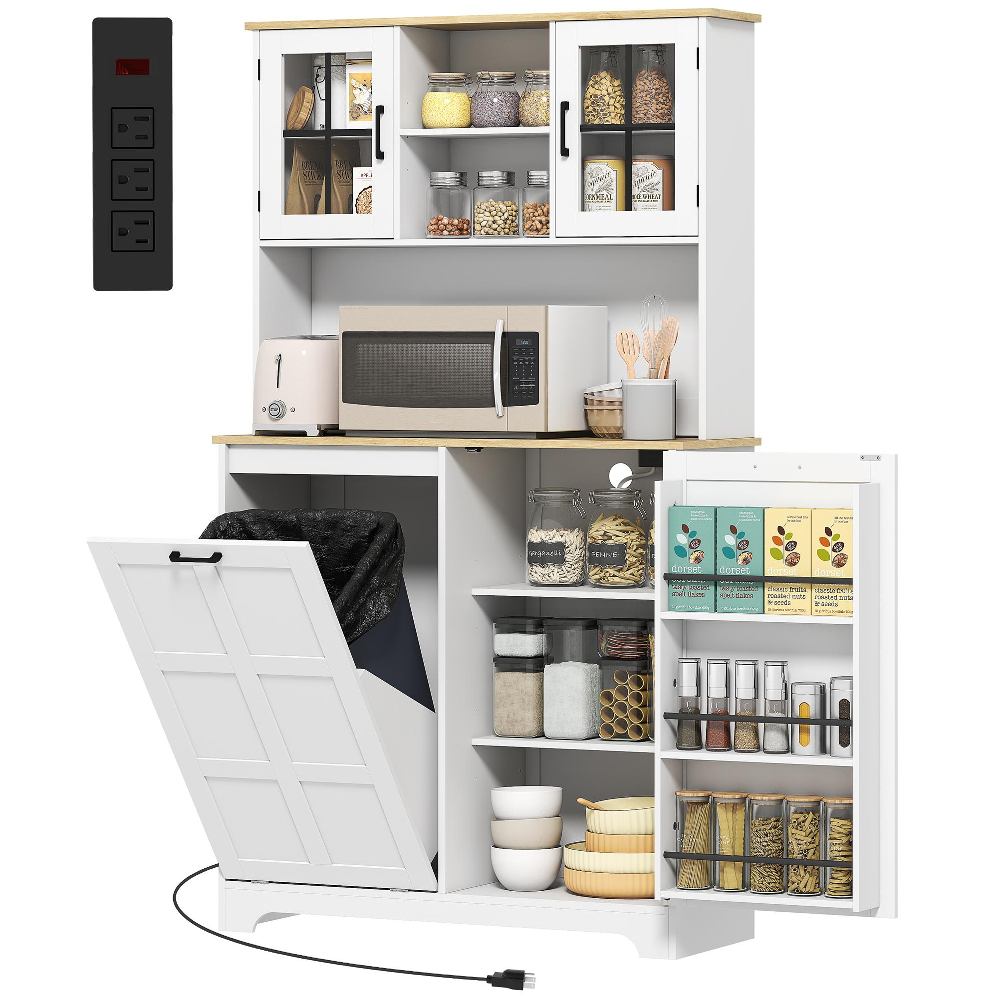 White 7 Gallon Pantry Cabinet with Charging Station