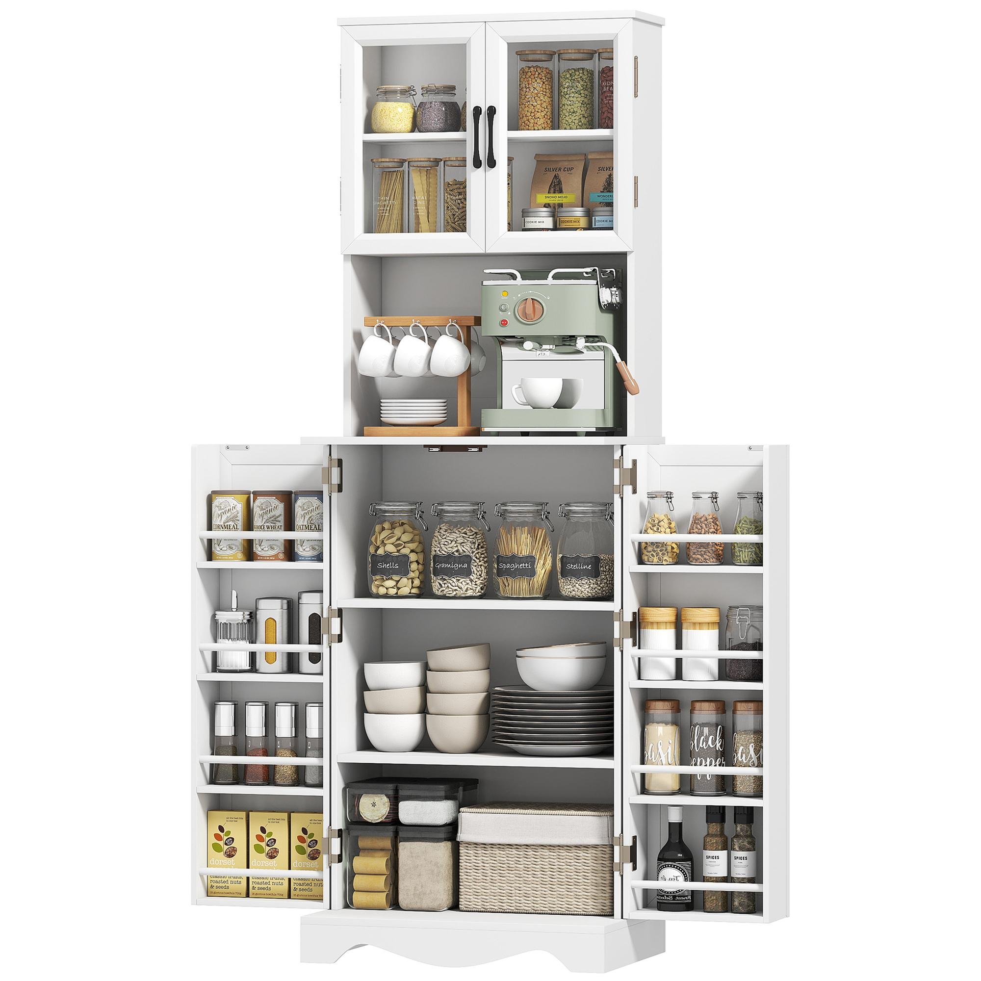 White Acrylic Door Pantry with Coffee Nook, 70.7 in