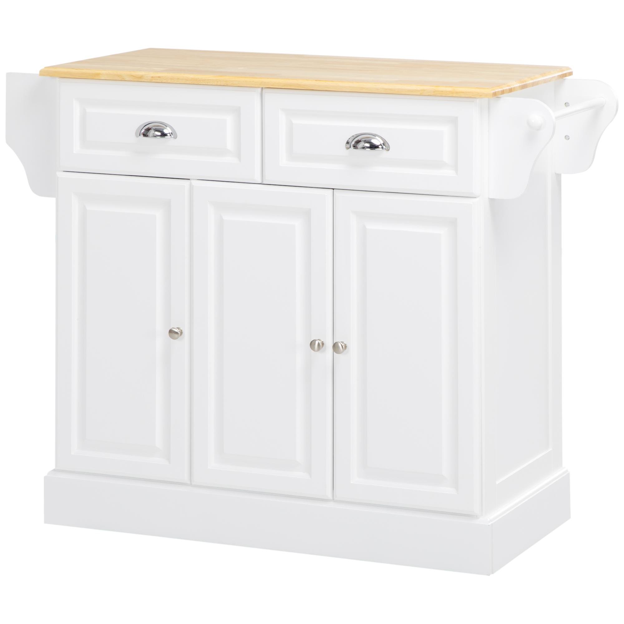 White Rubberwood Kitchen Storage Cart with Drawers
