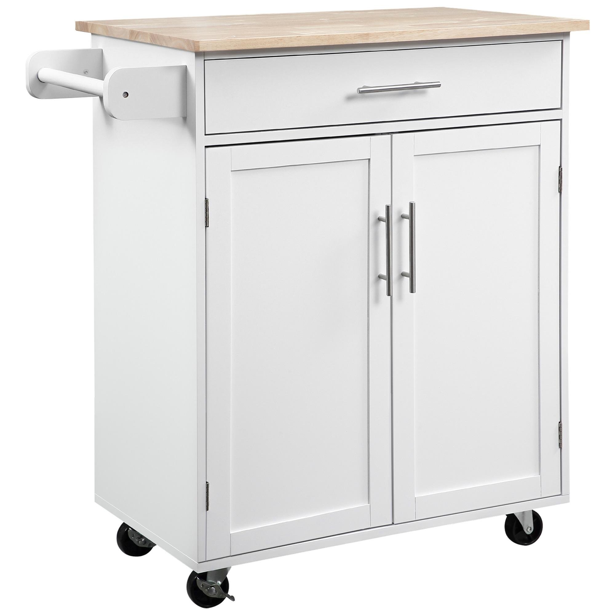 White Kitchen Trolley with Drawer and Adjustable Cabinet