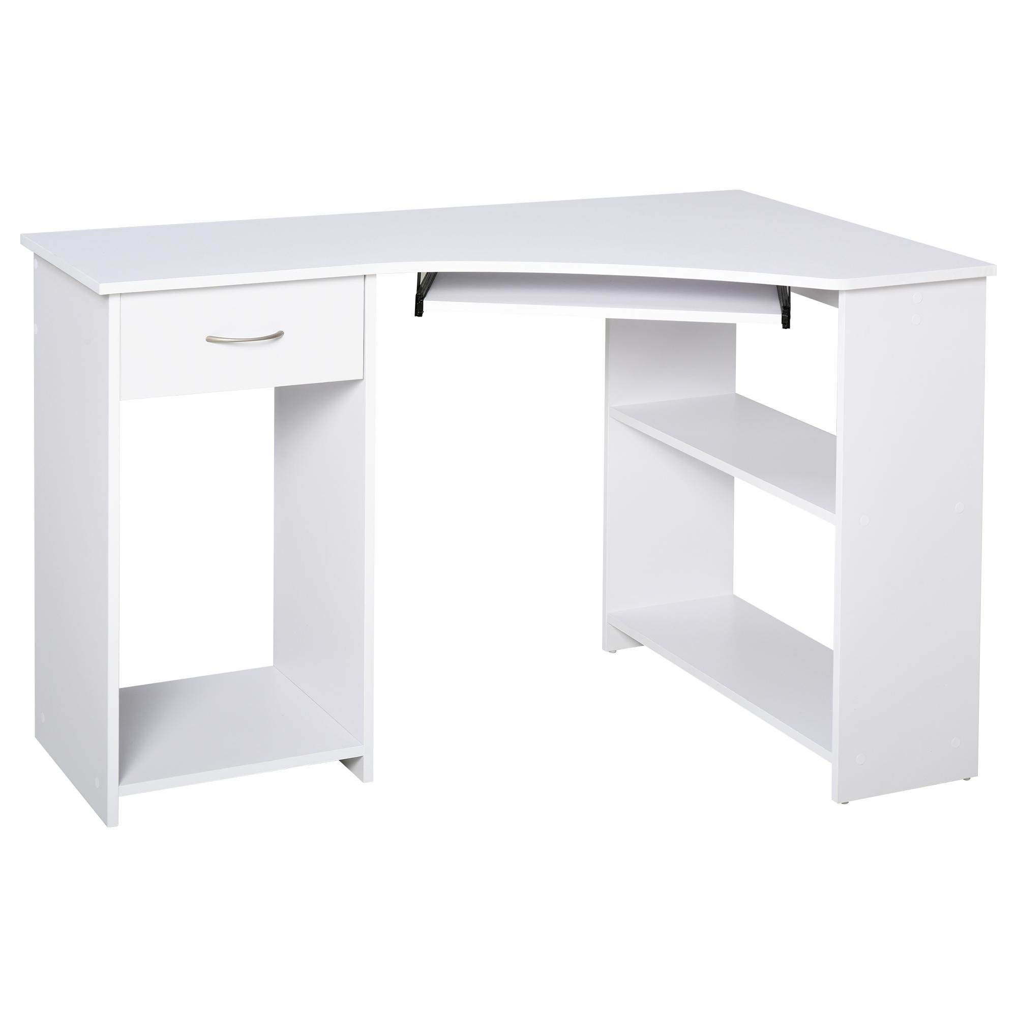 White 47 Inch Corner Desk with Storage and Keyboard Tray