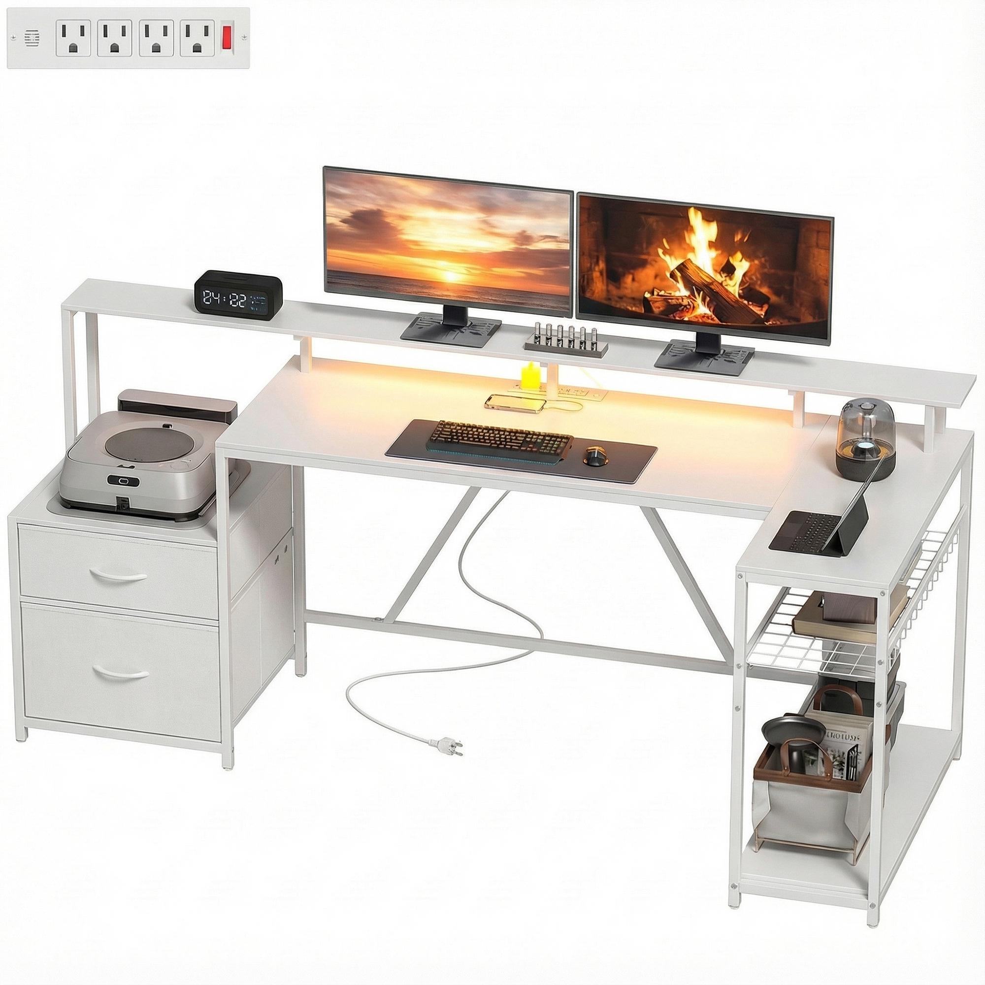 75.8 inch white gaming desk with RGB lights