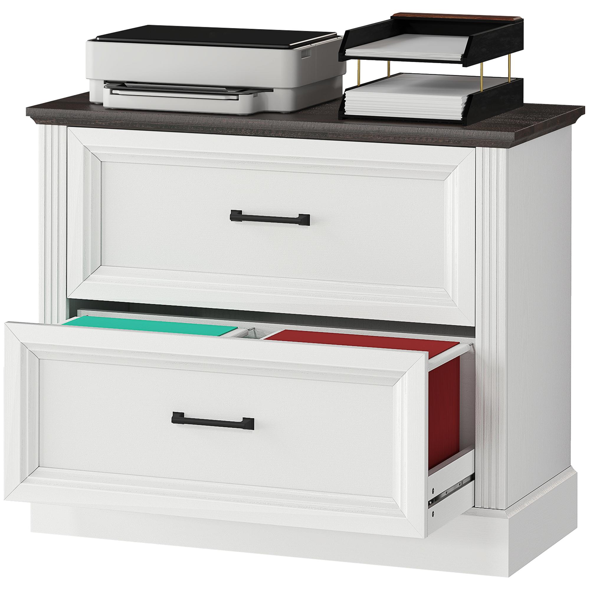 White lateral file cabinet with silent drawers