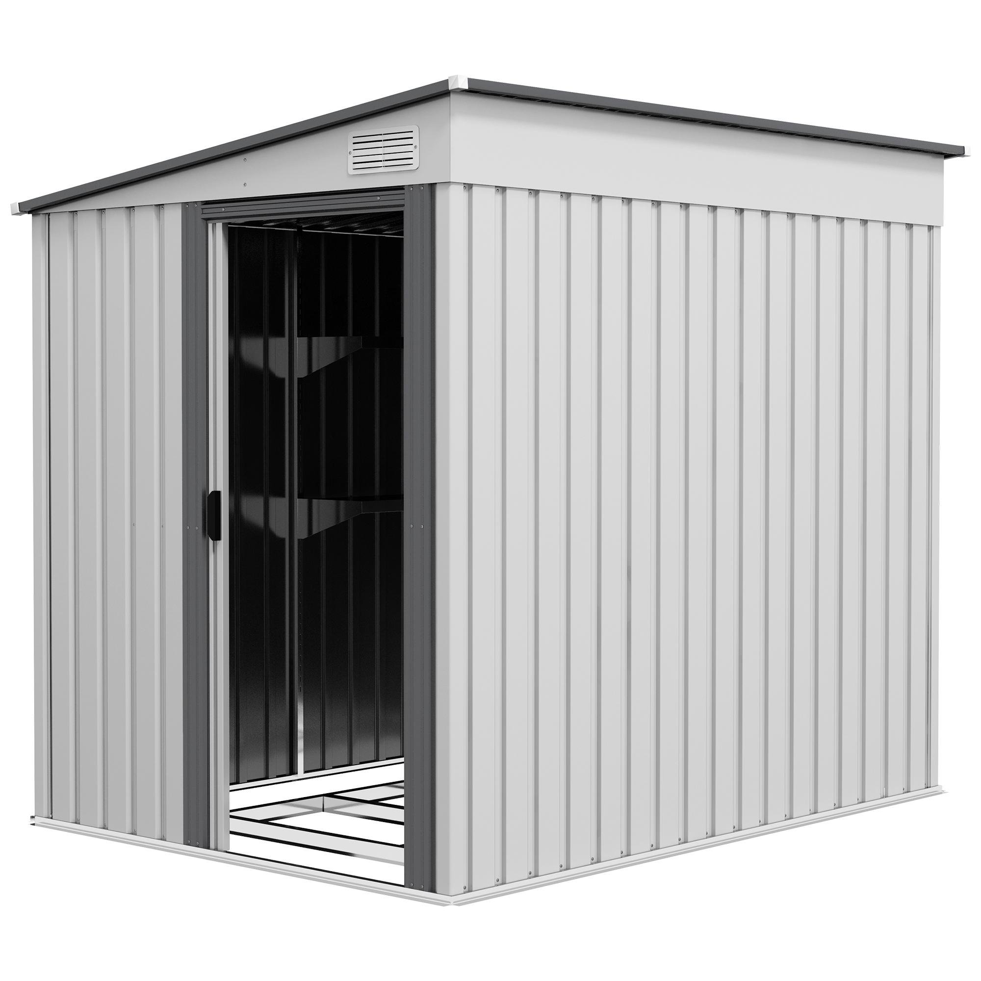 White Lean-to Steel Shed with Foundation, Sliding Door & Vents