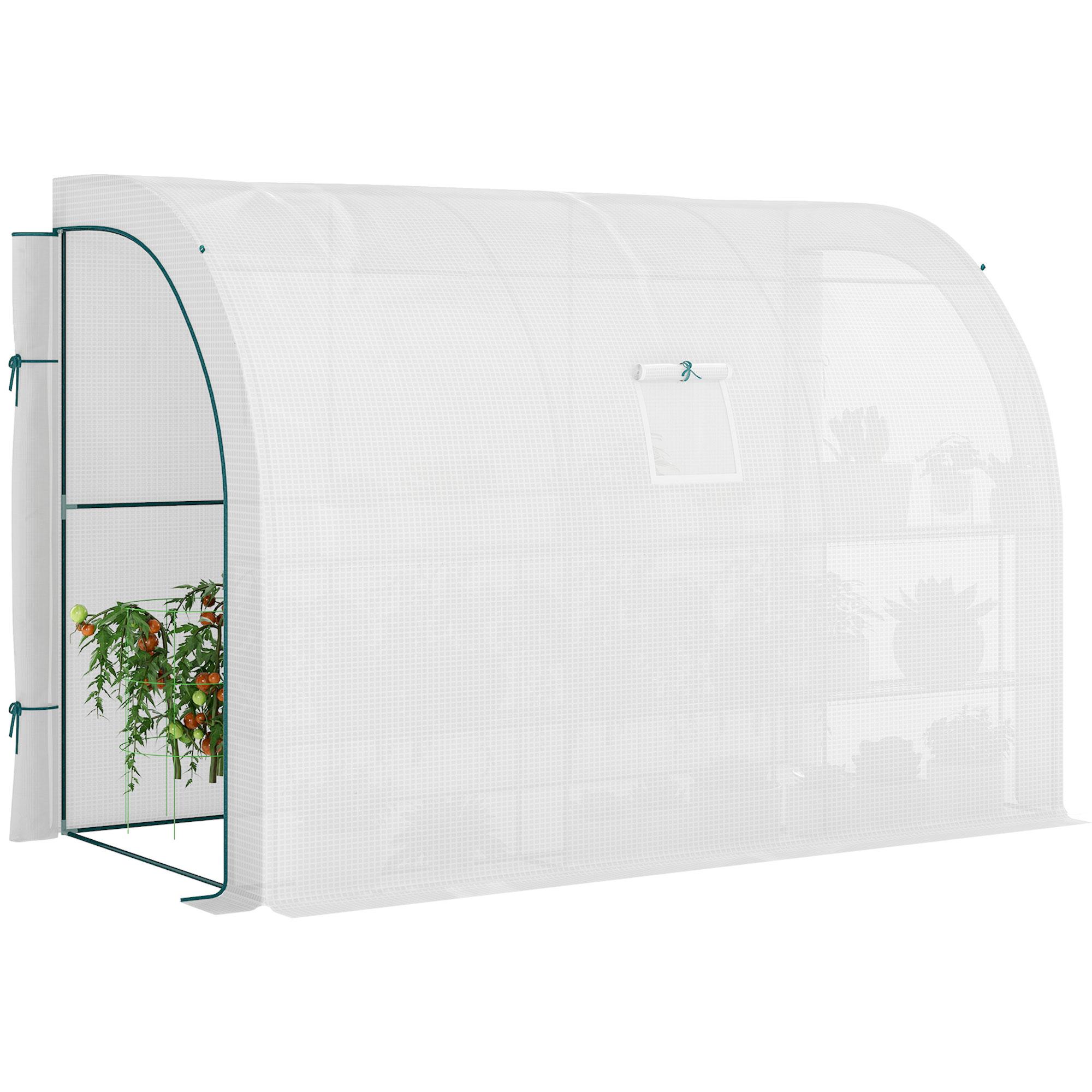 10x5 White Lean-to Greenhouse with Shelves and Doors
