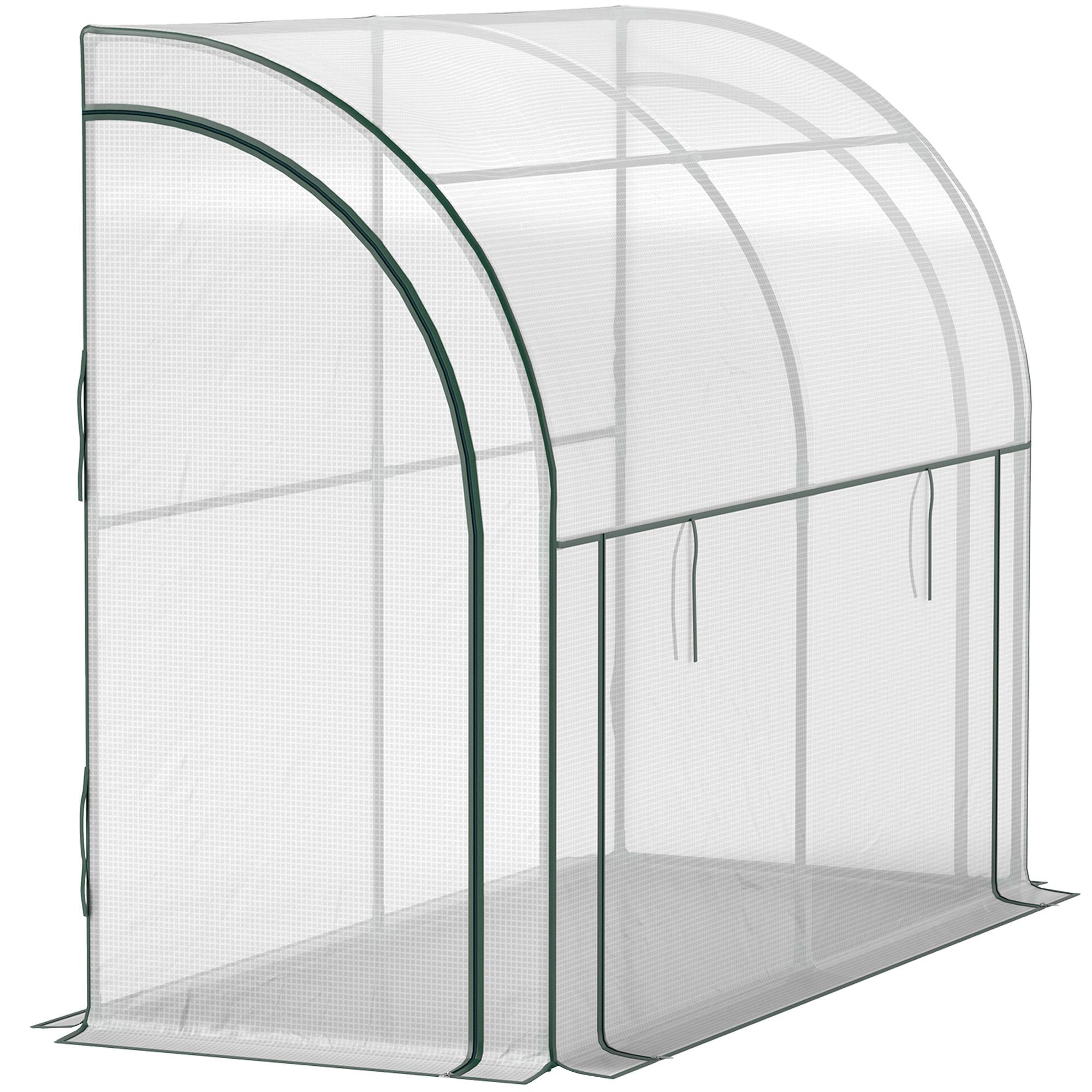 7 x 3 White Greenhouse with Lean-to Design and Roll-Up Doors