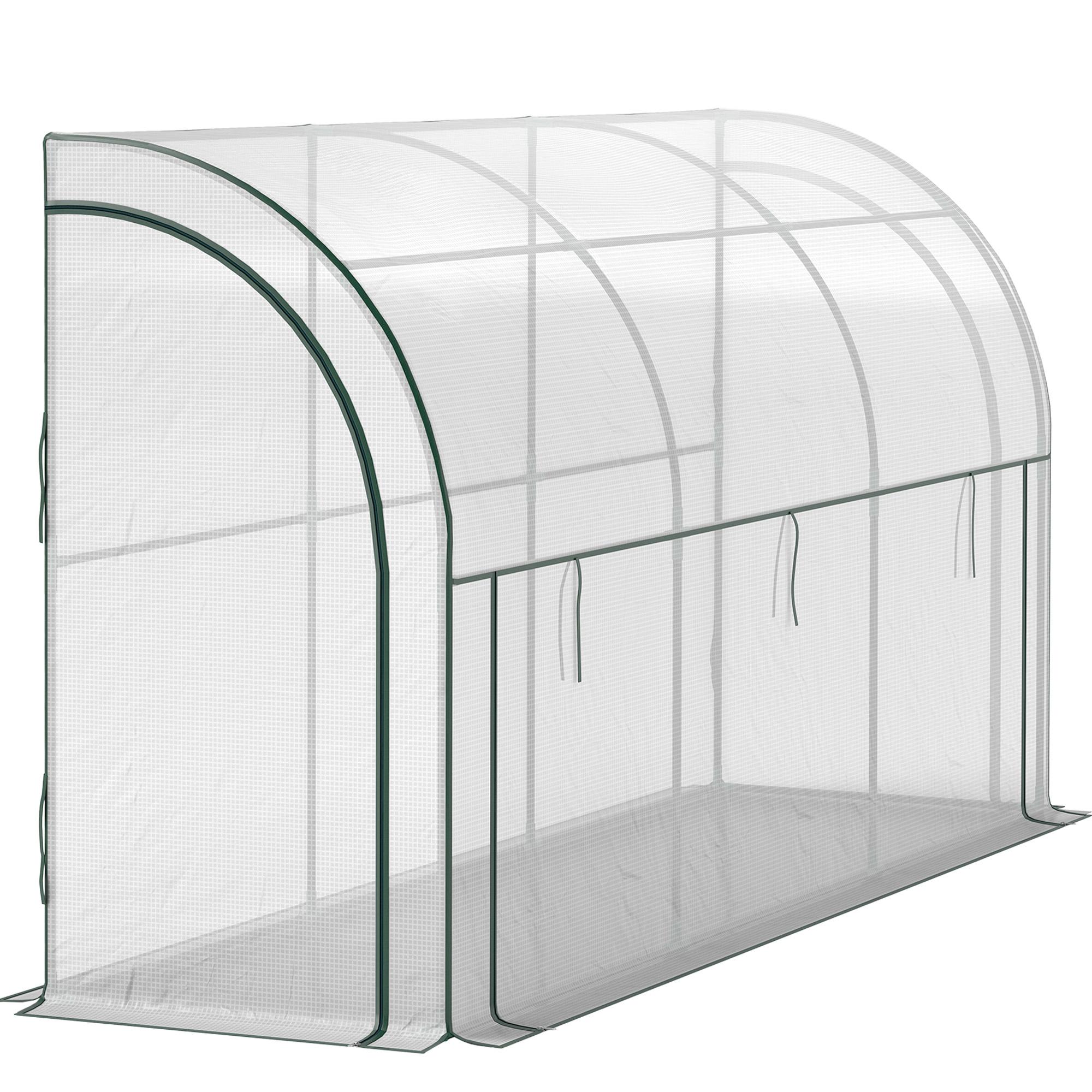 White lean-to PE greenhouse with roll-up doors, 10' x 3' x 5'