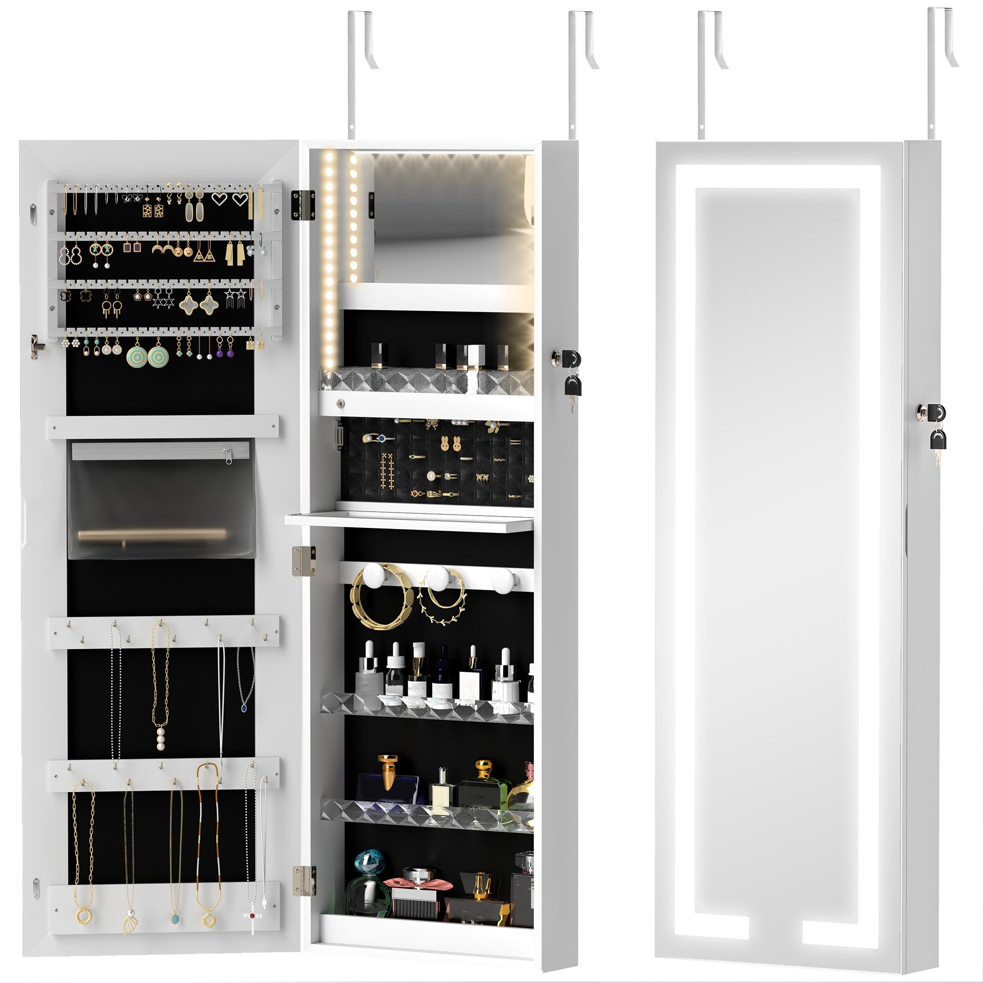 White LED jewellery armoire with full-length mirror