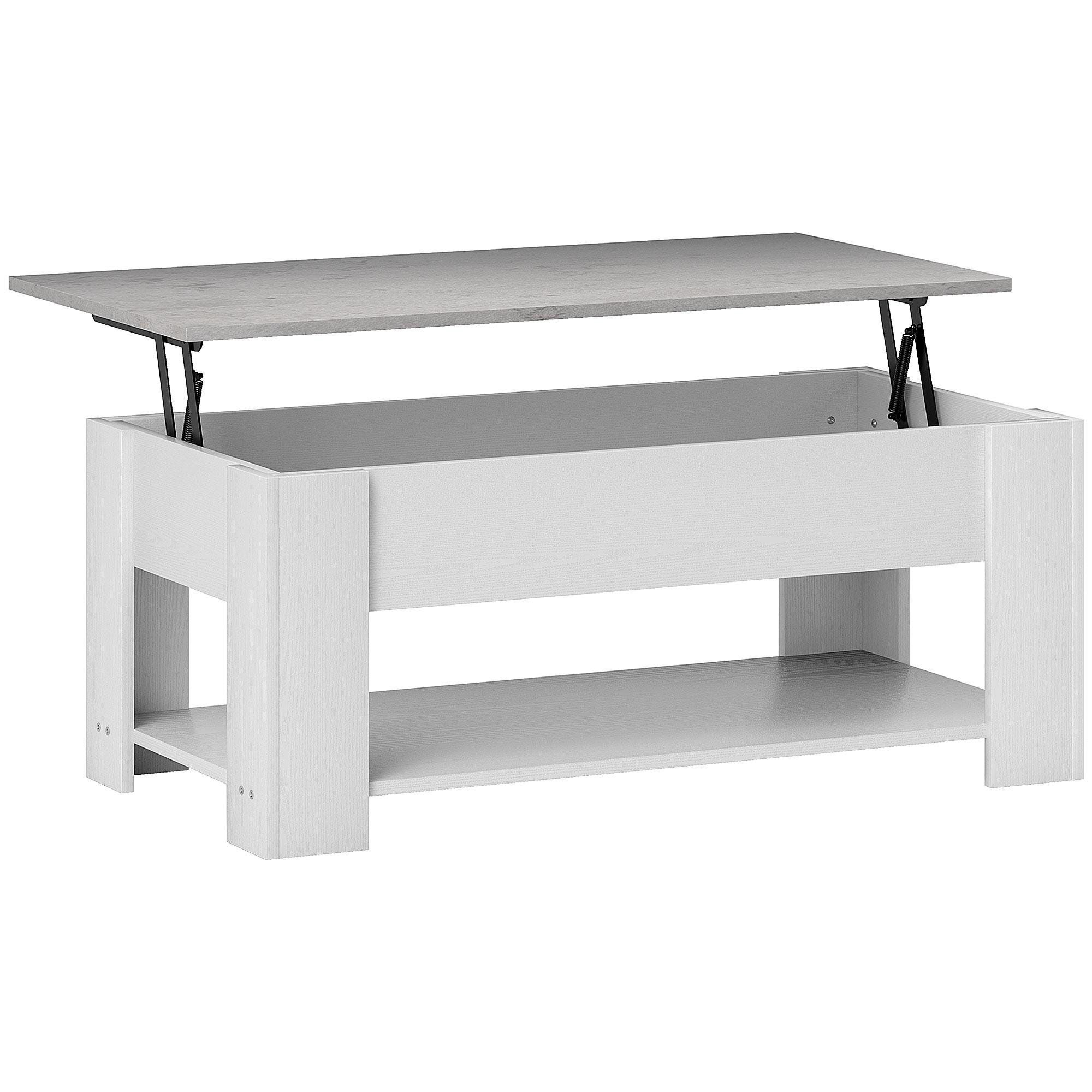 White Lift Desk Coffee Table with Hidden Storage, 38.6 in