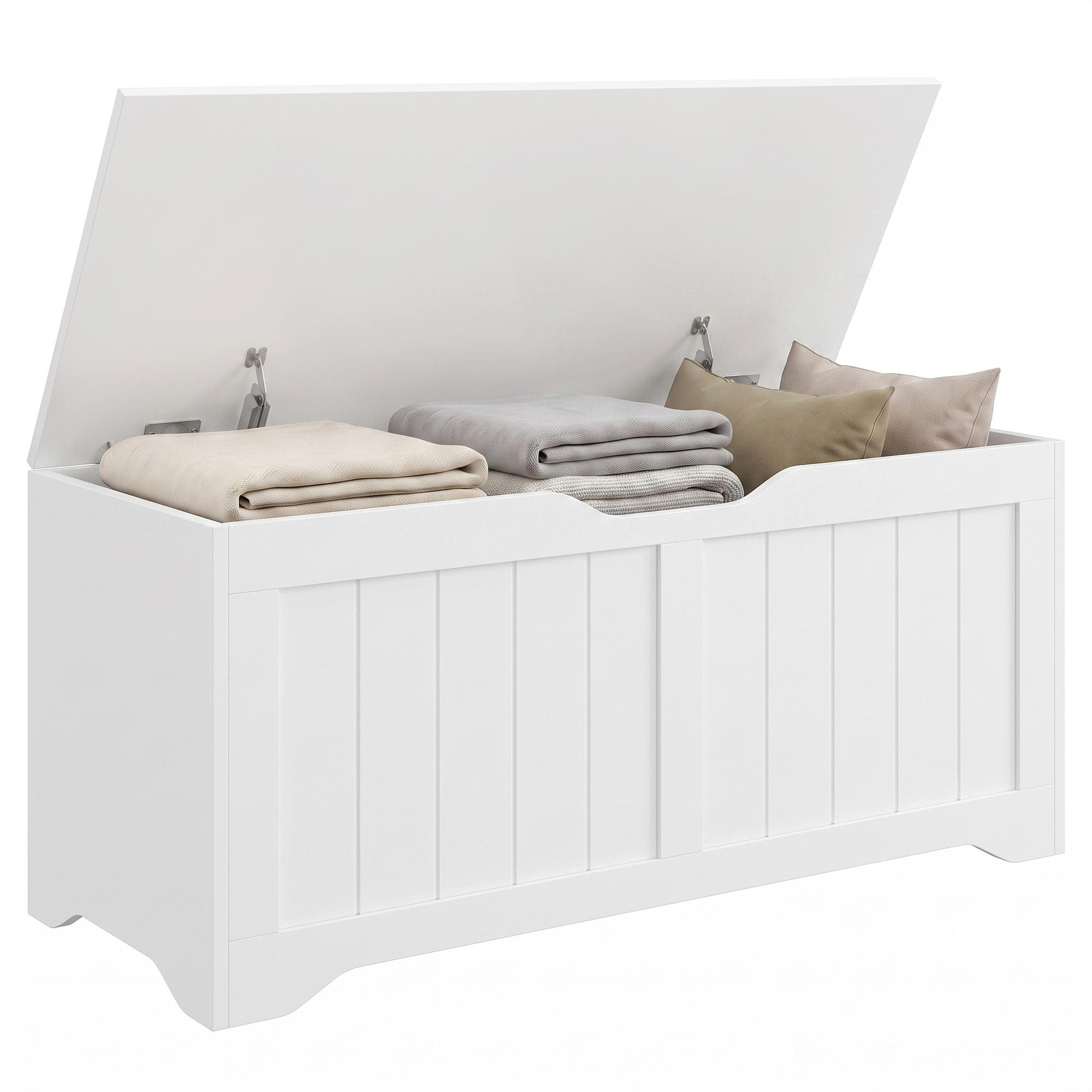 White 35.9 Gallon Storage Bench with Slow-Close Lid