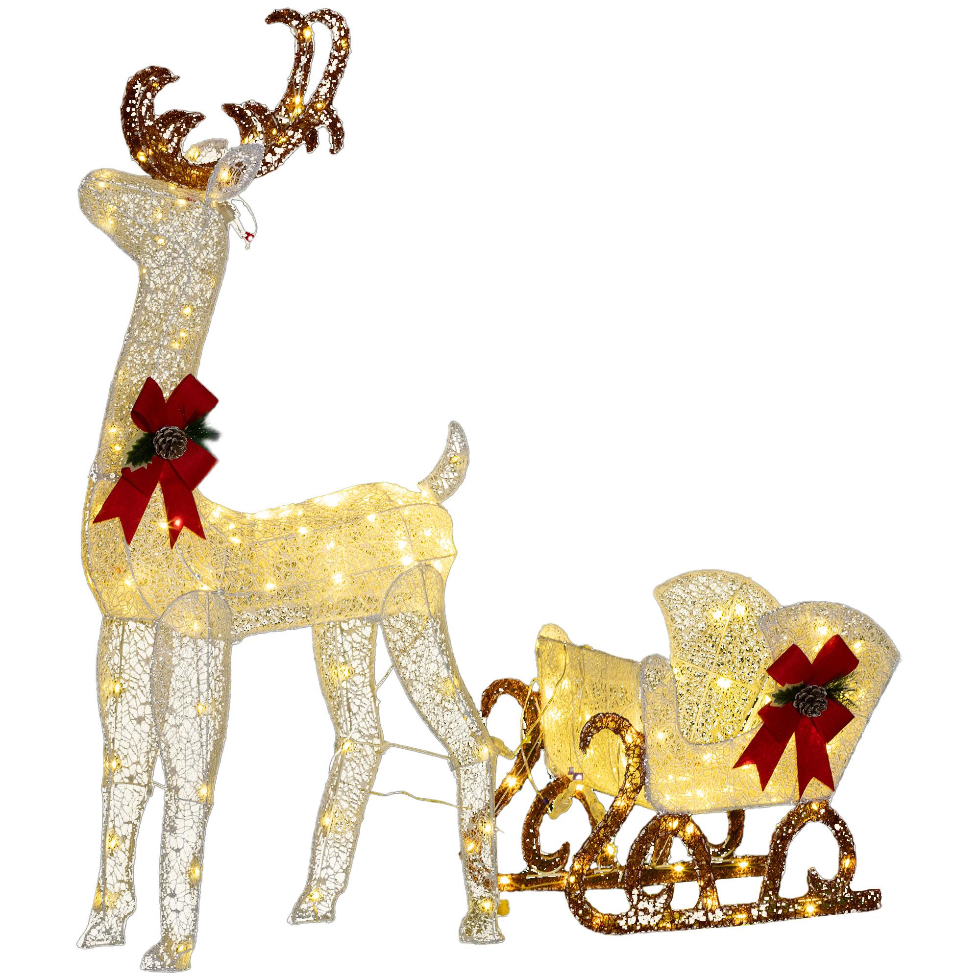 Lighted Reindeer Sleigh Decor with 170 Warm White LEDs