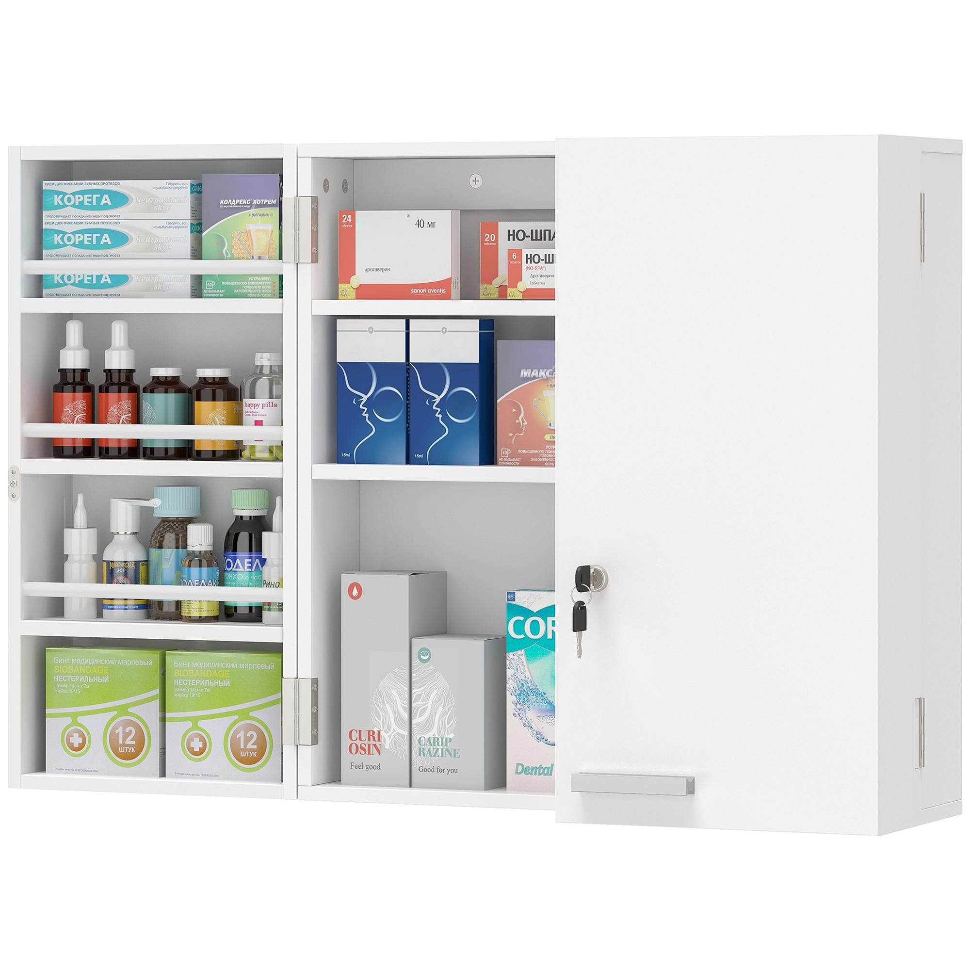 White 11 Compartment Medicine Cabinet, Wall Mounted